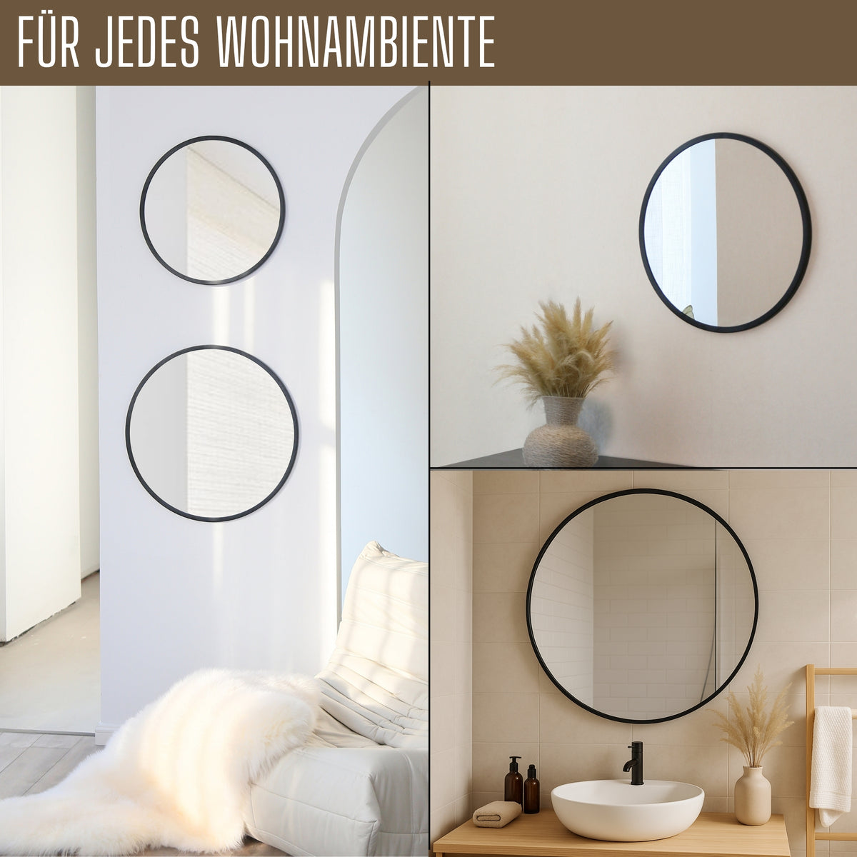 Spiegel rund mit schwarze Metallrand