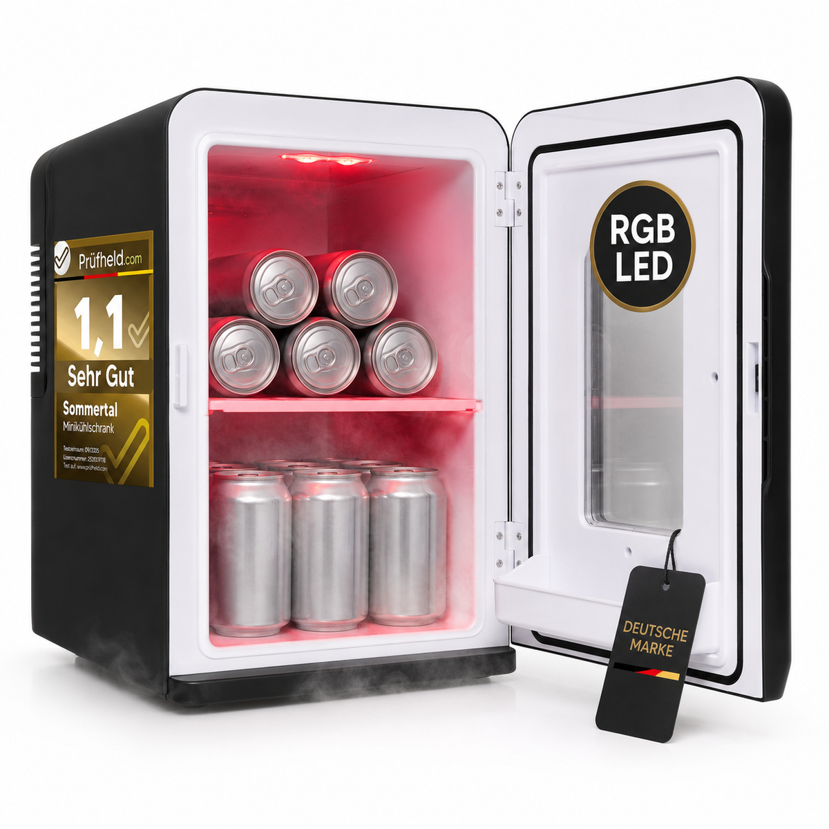 KS15 Mini Kühlschrank, zum kühlen und wärmen, Volumen 15L, AC für Haus Steckdose und DC für Auto 12V Betrieb, Bierkühlschrank lautlos Getränkekühlschrank klein