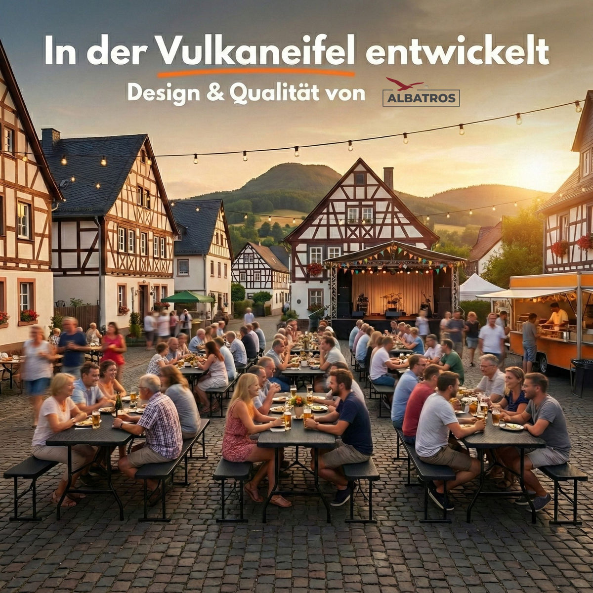 Bierzeltgarnitur Rattan, robuste Biertischgarnitur klappbar