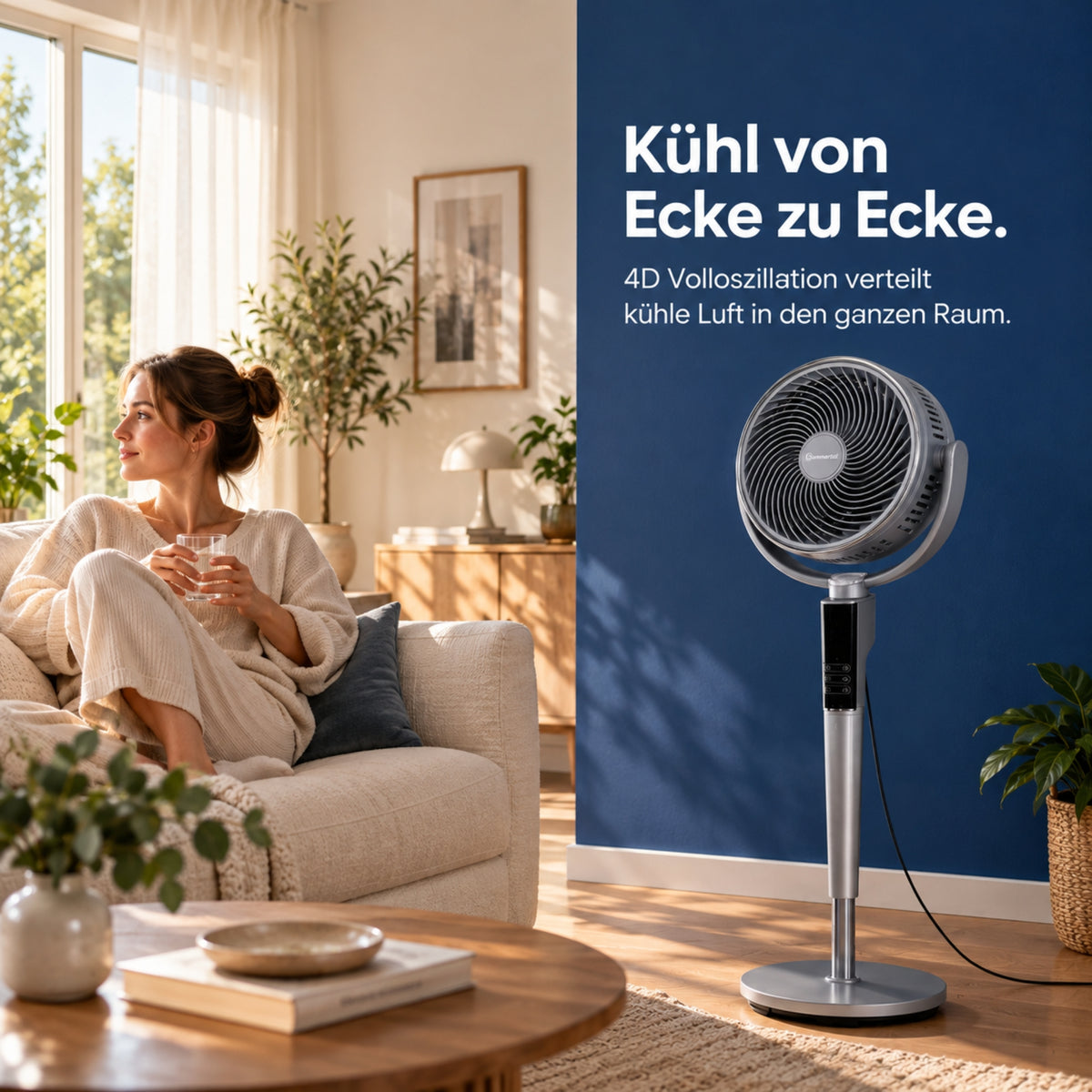 Sommertal SILENT300 Standventilator sehr leise, 25 dB, LED Ring
