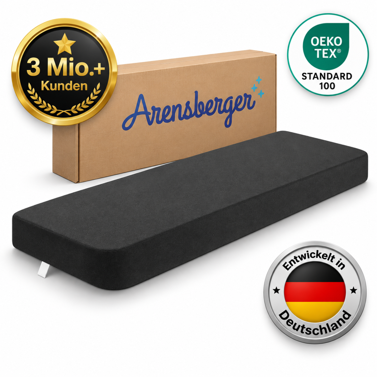 Arensberger LKW-Matratze aus Gelschaum, passend für Mercedes-Benz Actros MP4, 220 × 75 cm, 15 cm hoch, Bezug waschbar bis 60 °C