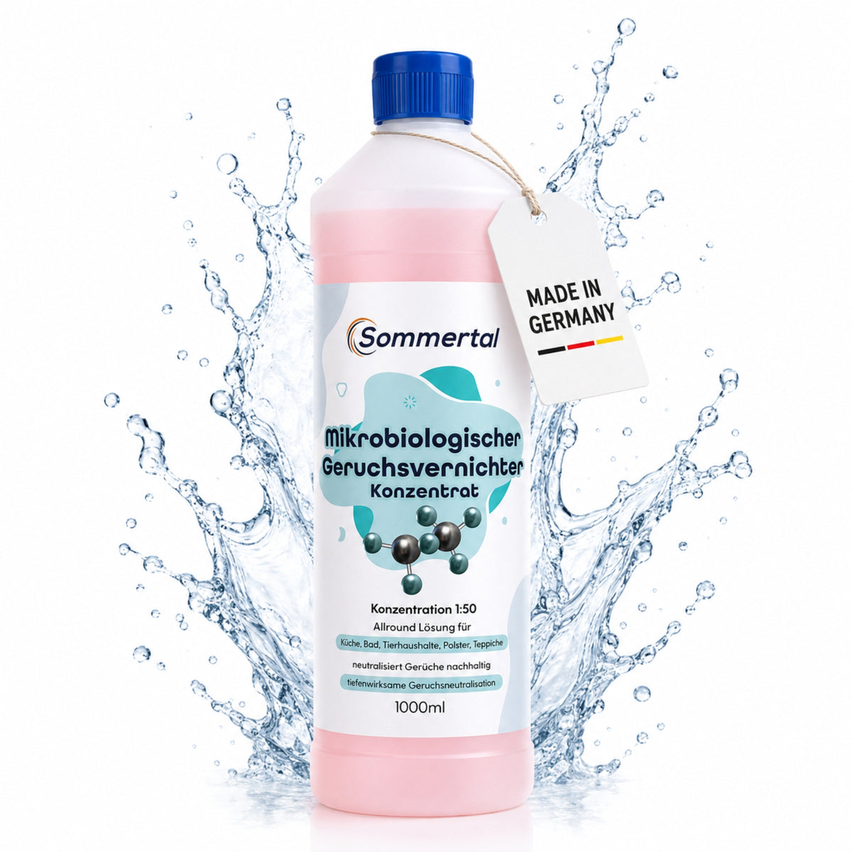 Sommertal Mikrobiologischer Geruchsvernichter Konzentrat 1L – 1:50 für Tiergerüche, Küche, Bad, Sanitär, Polster & Teppiche