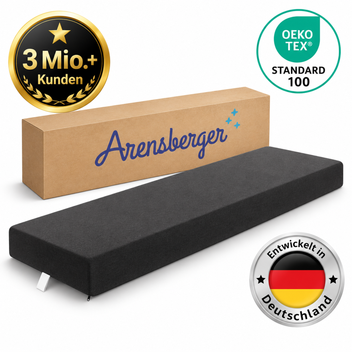 Arensberger LKW-Matratze aus Gelschaum, passend für DAF XF 105/106 und CF MX 11/13, 210 × 80 cm, 15 cm hoch, Bezug waschbar bis 60 °C
