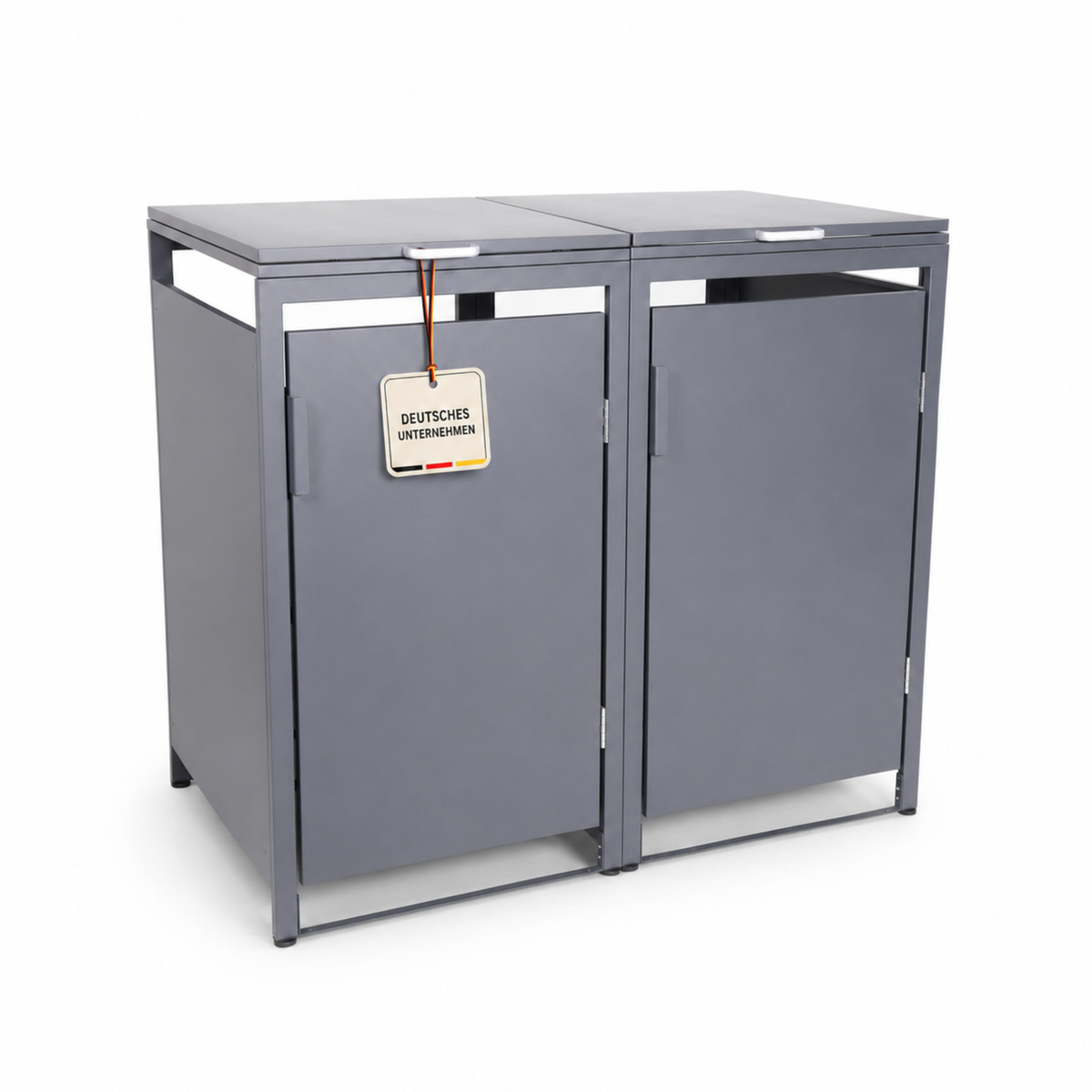 Mülltonnenbox 2er Hauswandversion, 120L bis 240L, für Zwei Tonnen, verzinktes Metall RAL7016 Anthrazit, offene Rückseite, bessere Belüftung, wetterfest, ISO9227, verstellbare Füße