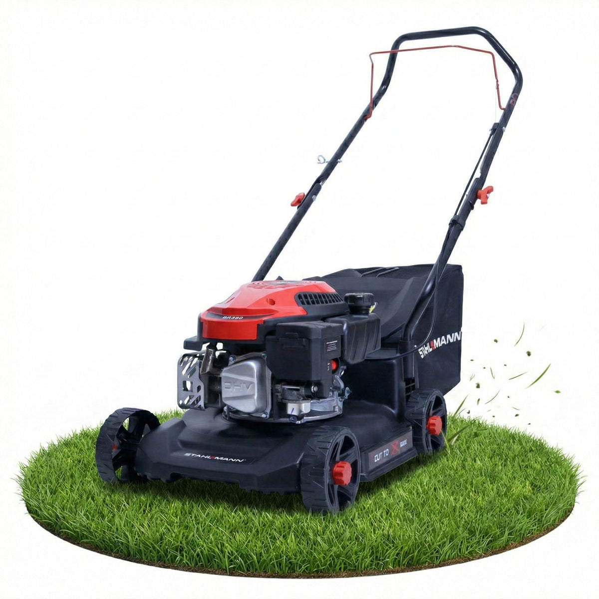 Rasenmäher Benzin BR390 – 4,0PS (2,9kW) 127ccm, 39cm Schnittbreite, Schnitthöhenverstellung, kompakt, 35L Fangkorb