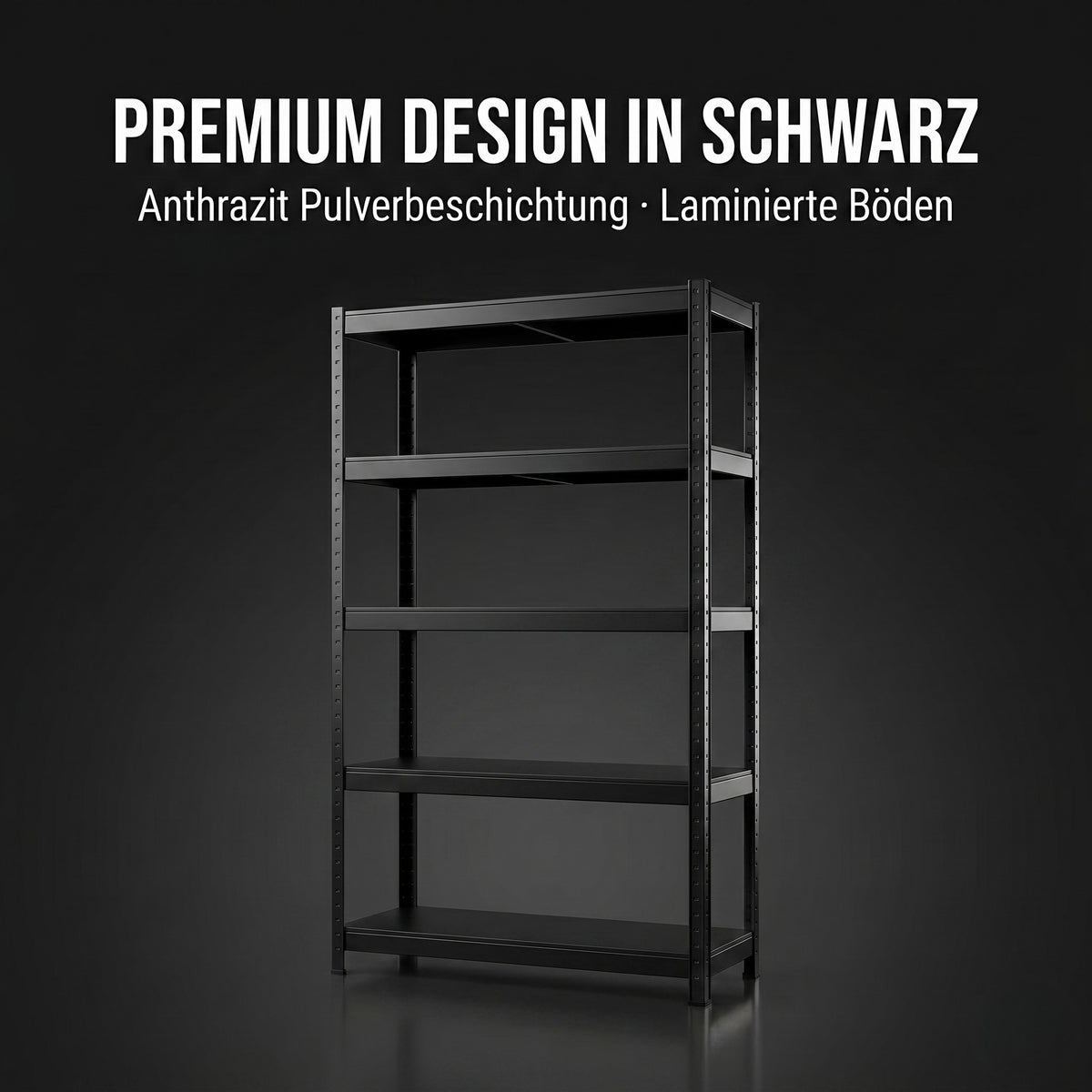SR2B Premium Schwerlastregal Schwarz – 875 kg belastbar, wasserfest, matte laminierte Böden, 5 verstellbare Ebenen, teilbares Steckregal 180x90x40 cm, Stahlregal inkl. 2 Haken