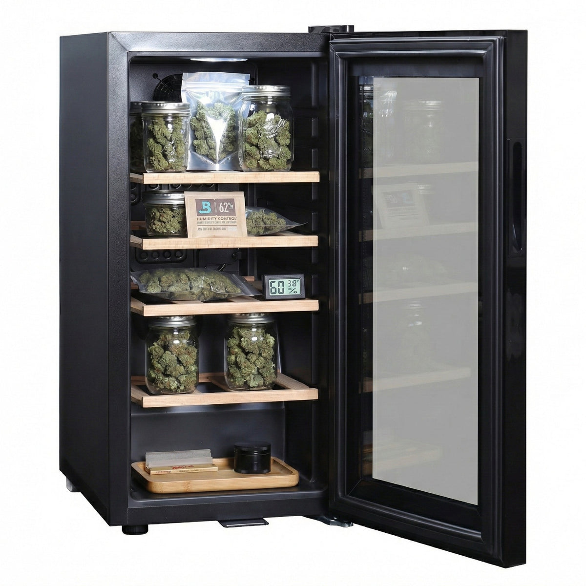 Sommertal temperierter Cannabis Schrank | WK50 | 5–20C° einstellbar & abschließbar mit UV-Schutz | Kühlschrank zur optimalen Lagerung von CBD, Weed, Marihuana, Hanf, Tabak, THC, Haschisch | Grow Zubehör