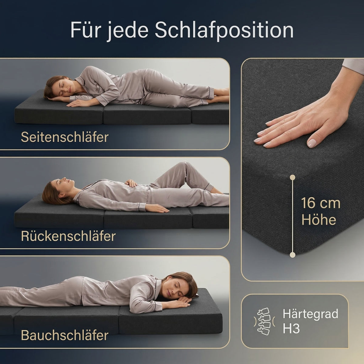 Arensberger Amalia Gästebett Klappmatratze | 16 cm XXL NANOCELL® Gelschaum | Faltmatratze mit Transporttasche