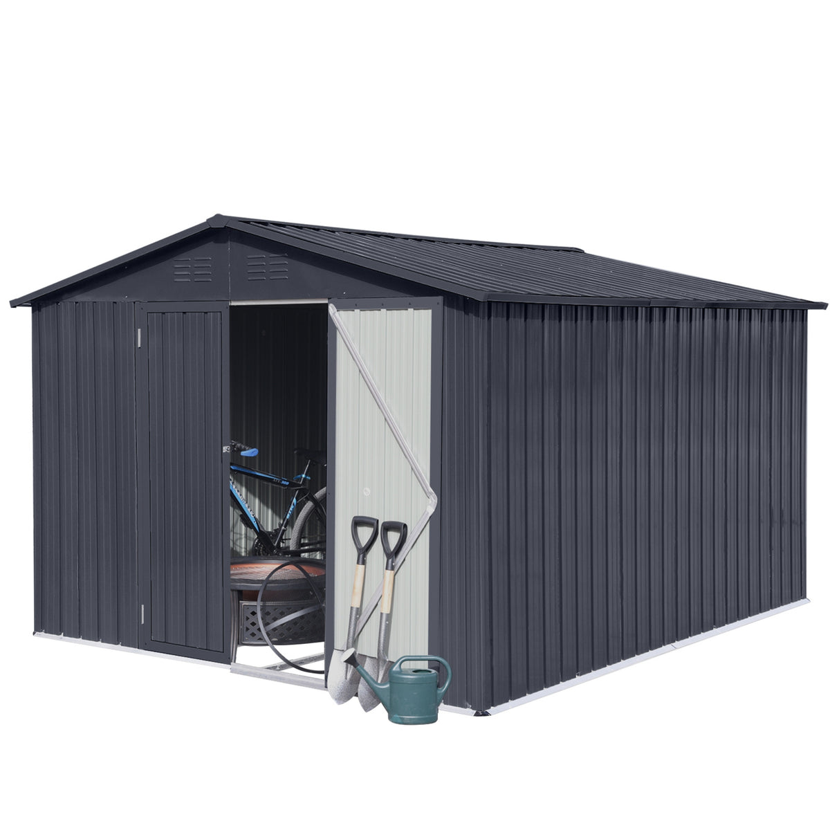 Albatros Profi Gerätehaus XXL – verzinktes Metall in Anthrazit (RAL 7016) | 259x313x192cm