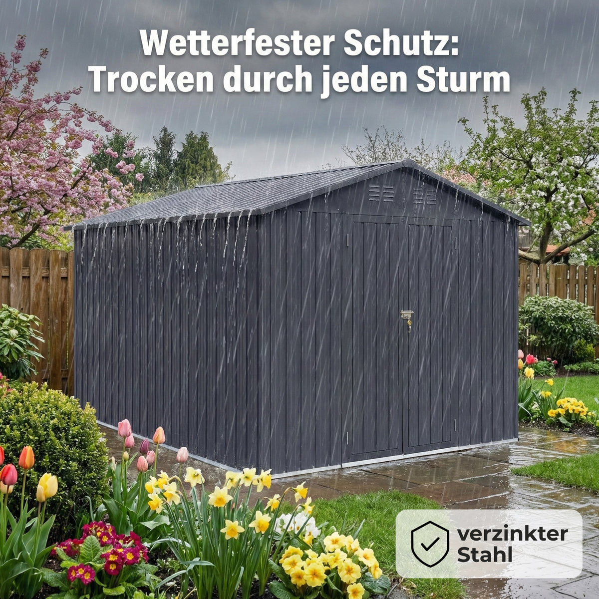 Albatros Profi Gerätehaus XXL – verzinktes Metall in Anthrazit (RAL 7016) | 259x313x192cm