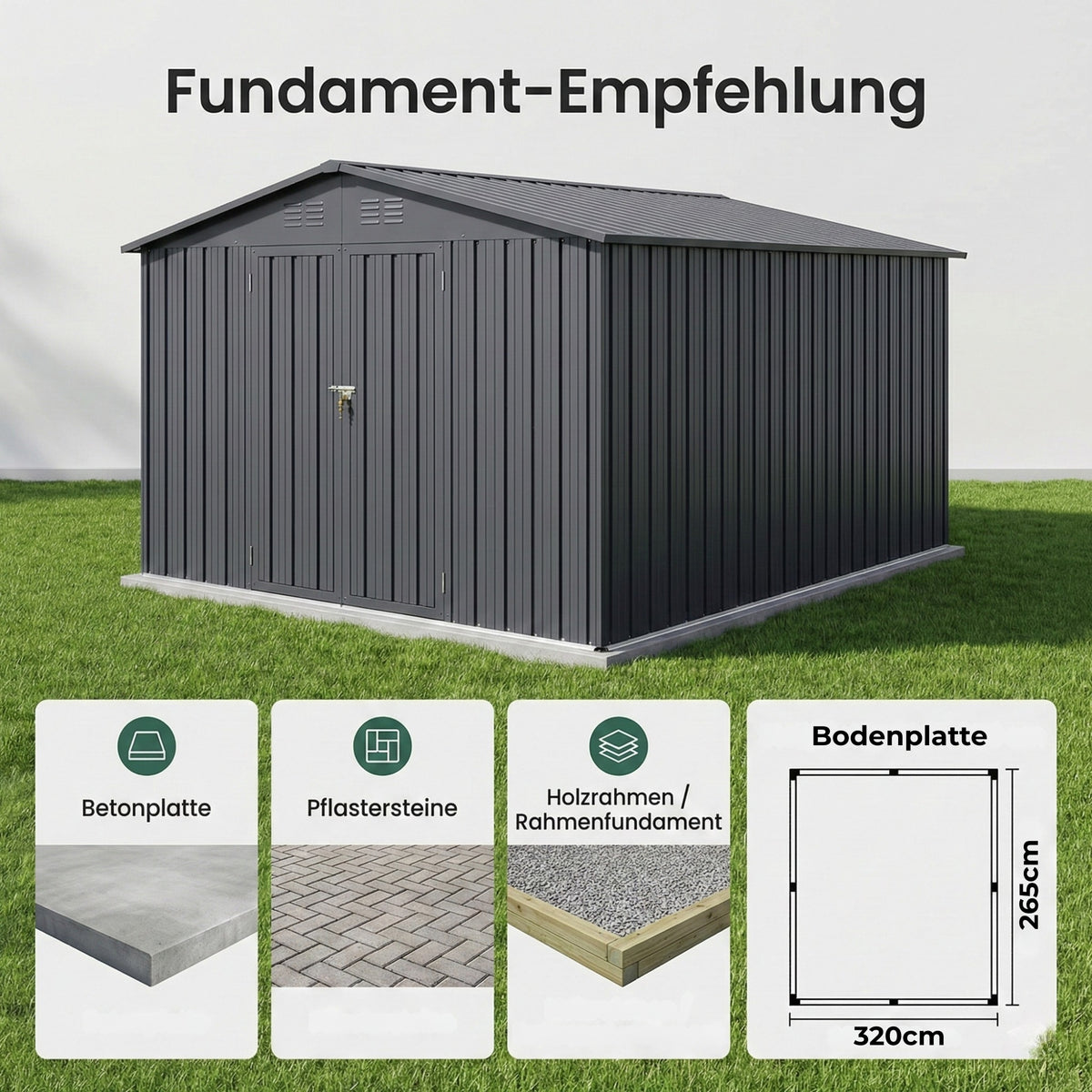 Albatros Profi Gerätehaus XXL – verzinktes Metall in Anthrazit (RAL 7016) | 259x313x192cm
