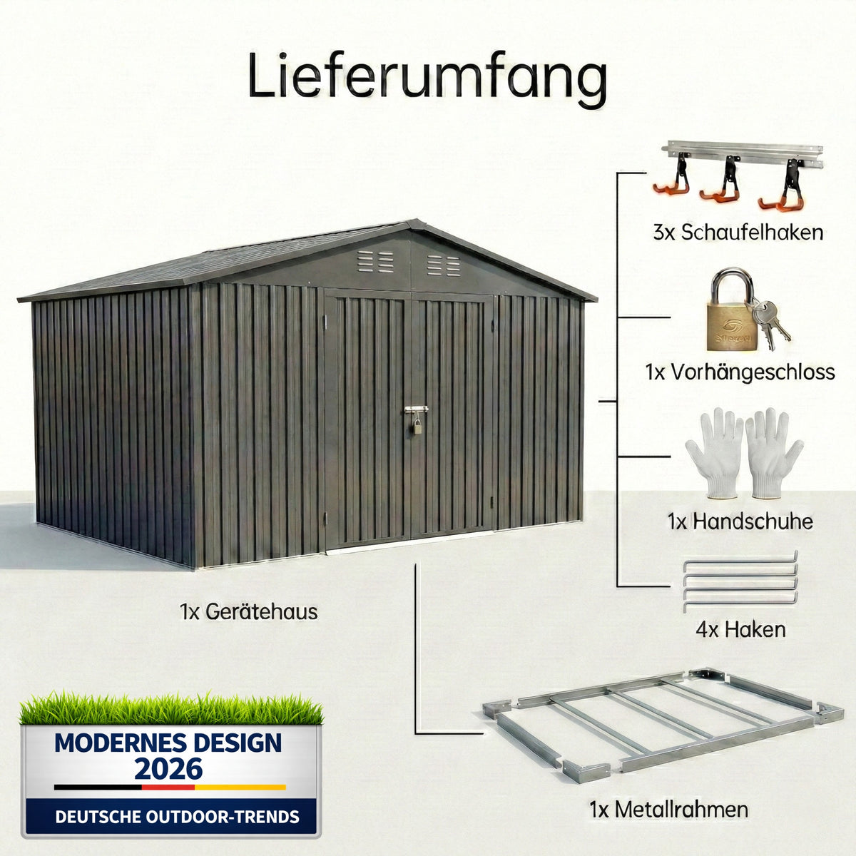 Albatros Profi Gerätehaus XXL – verzinktes Metall in Anthrazit (RAL 7016) | 259x313x192cm