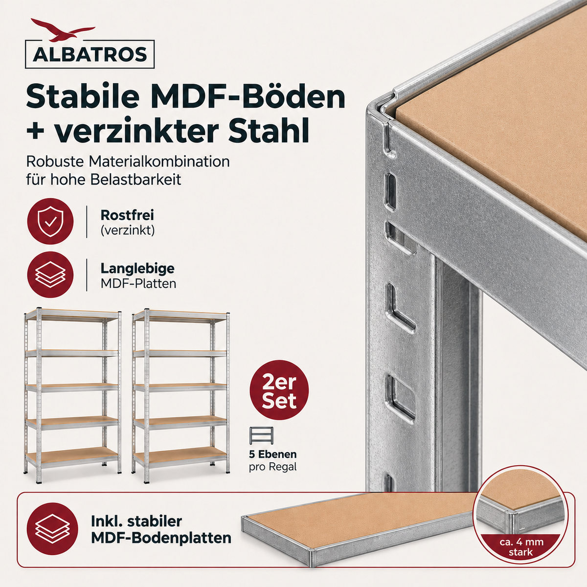 SR2S Schwerlastregal 875 kg – Metallregal 180x90x40 cm, 5 verstellbare Ablagen, Steckregal teilbar, Lagerregal für Garage, Keller, Werkstatt, Vorratsraum, inkl. 2 Haken