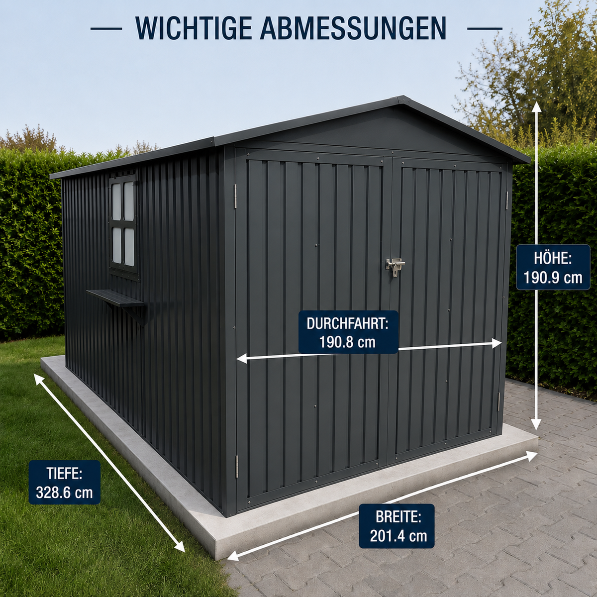Albatros Premium Quad-Garage – verzinktes Metall in Anthrazit (RAL 7016) | 201,4 × 328,6 × 190,9 cm | Quad-Unterstellplatz | wetterfeste Quad-Garage, abschließbar