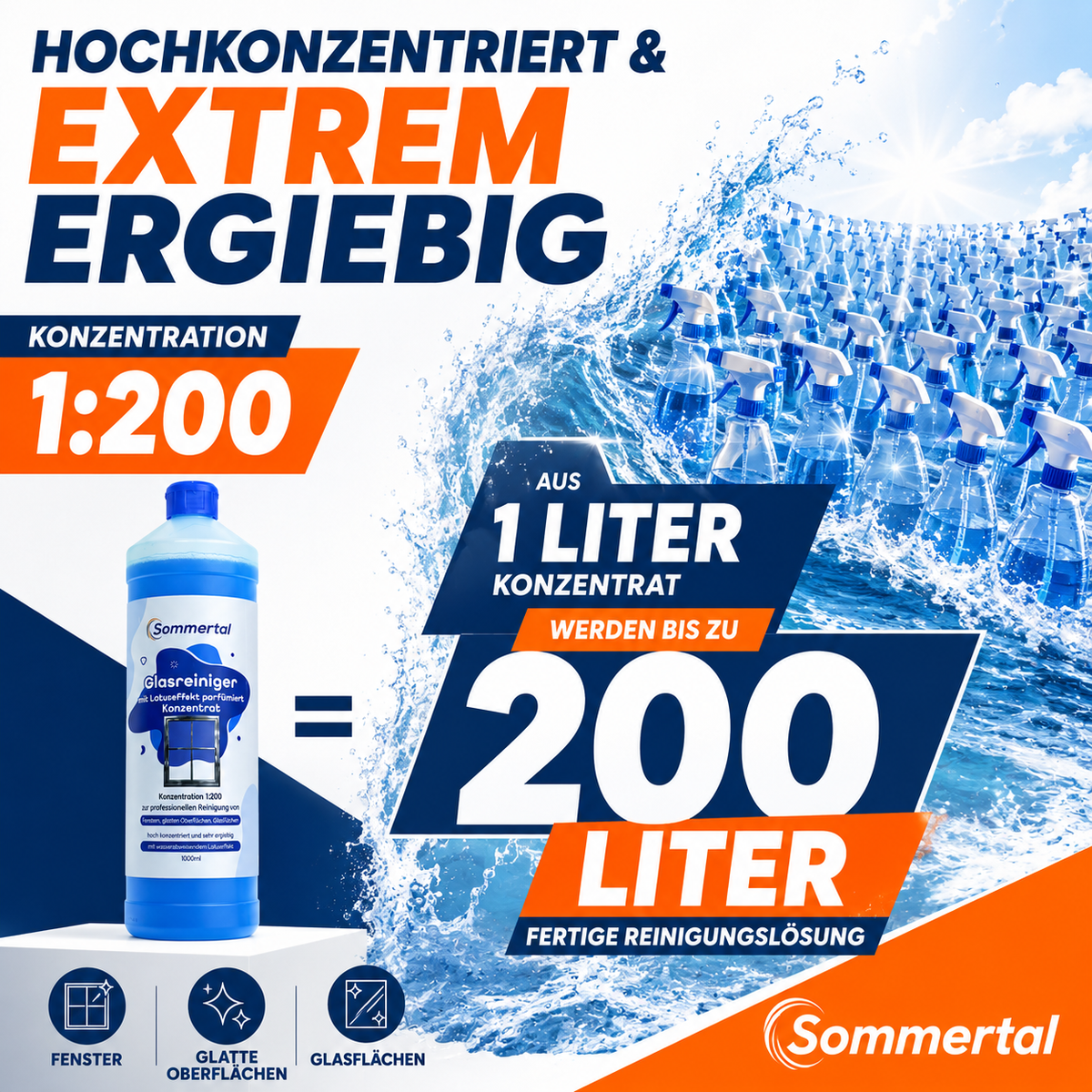 Sommertal Fenstersauger Set mit Sprühflasche & Mikrofaserpad – Akku Fensterreiniger