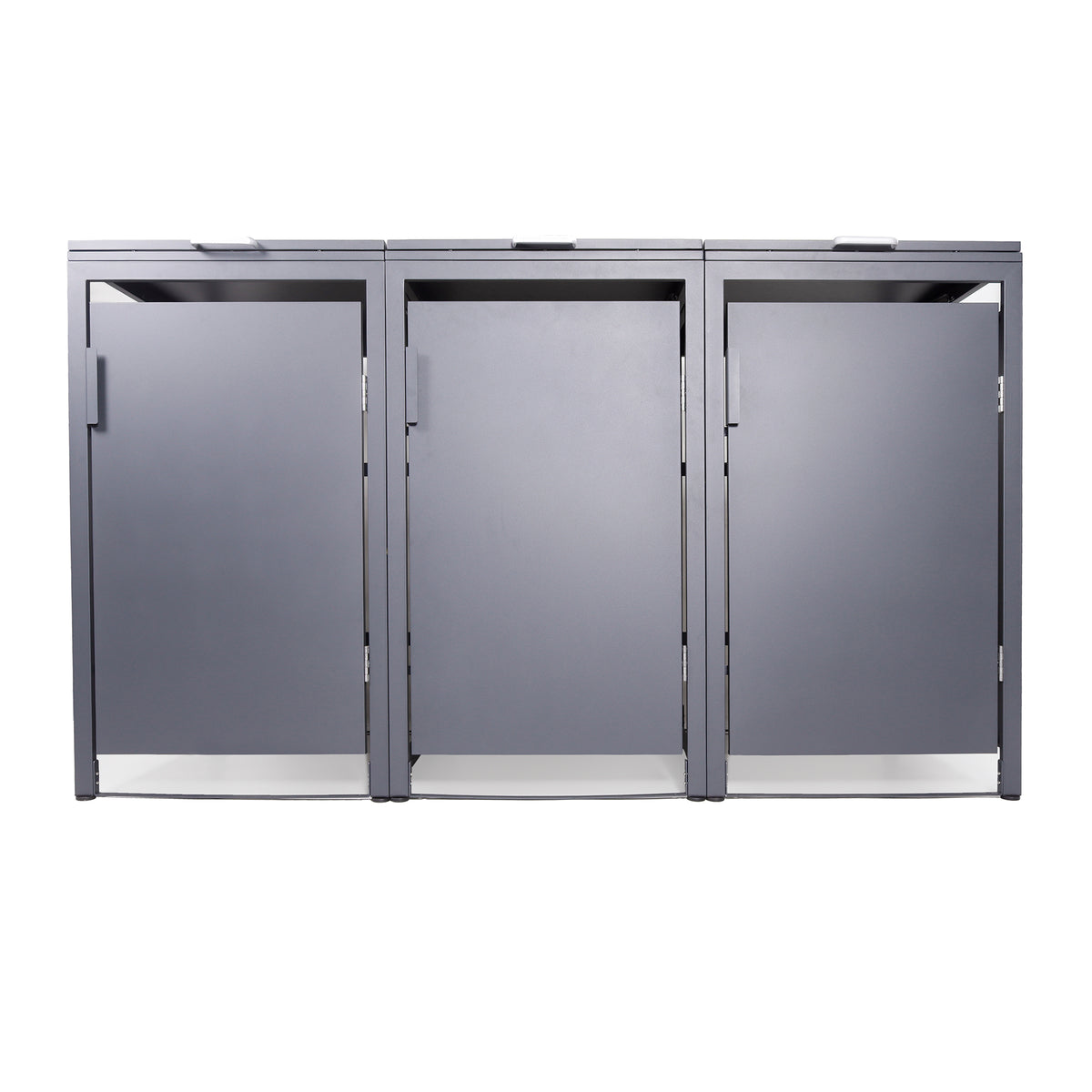 Mülltonnenbox 3er Hauswandversion, 120L bis 240L, für Drei Tonnen, verzinktes Metall RAL7016 Anthrazit, offene Rückseite, bessere Belüftung, wetterfest, ISO9227, verstellbare Füße