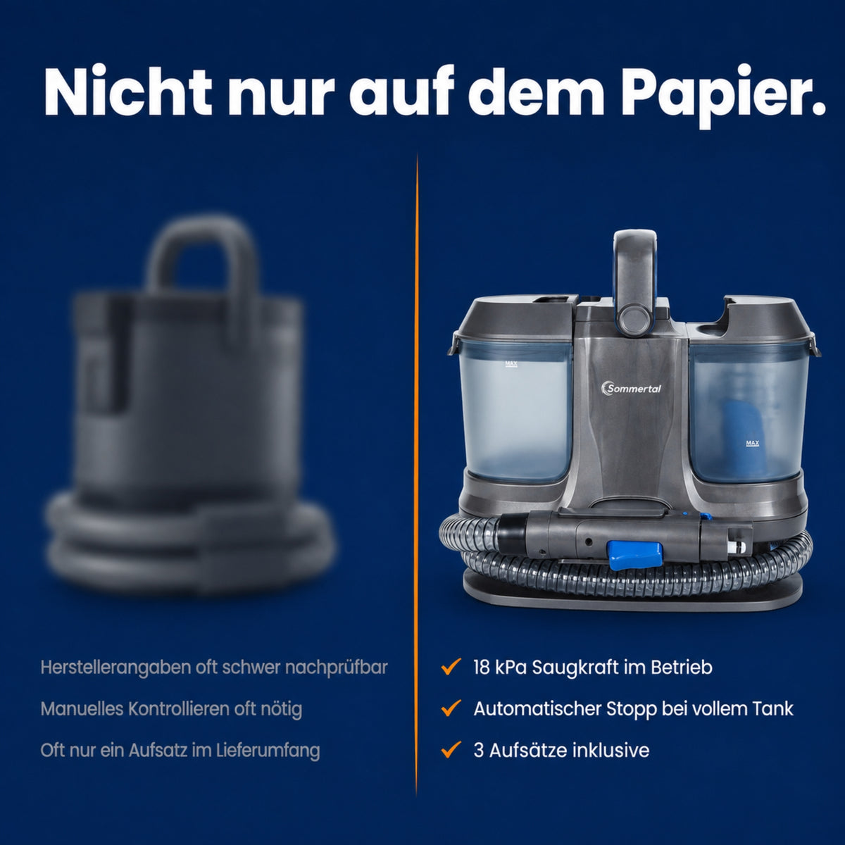 Sommertal WS600 Polsterreiniger Gerät – Leistungsstarker 600 Watt Waschsauger mit 18 kPa Saugkraft