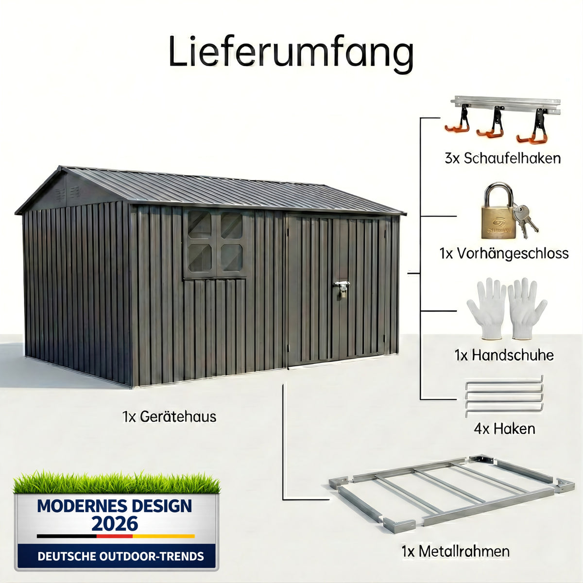 Albatros Profi Gerätehaus XXXL – verzinktes Metall in Anthrazit (RAL 7016) | 371x304x201cm