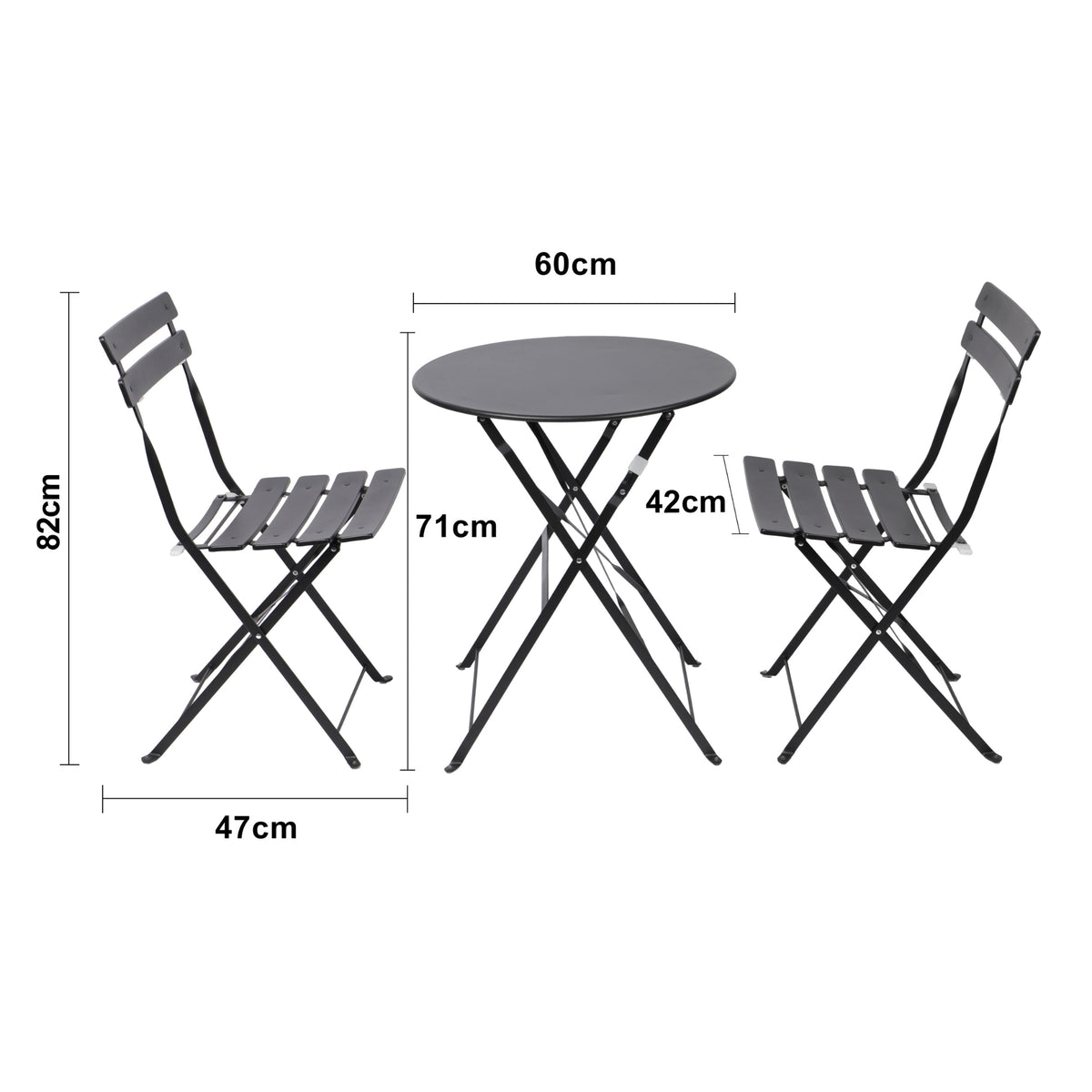 Bistroset 3-teilig, klappbarer Bistrotisch mit 2 Stühlen