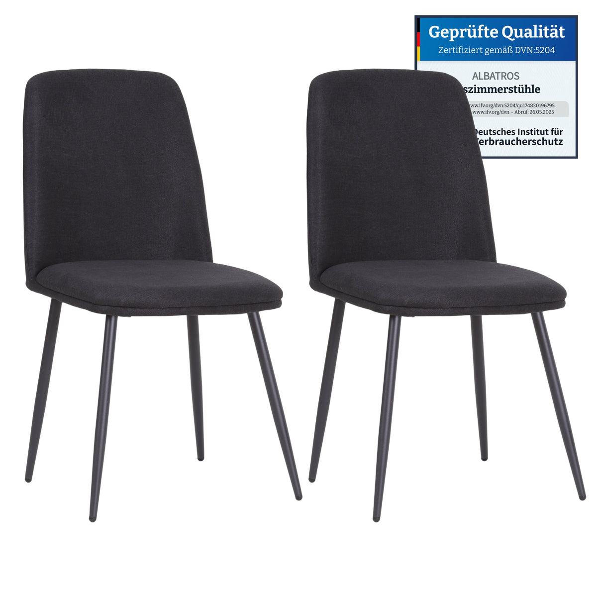 ALBATROS Designer Esszimmerstuhl BONO | 2er Set | Schwarz, Grau, Beige, Blau | Stoff Bezug