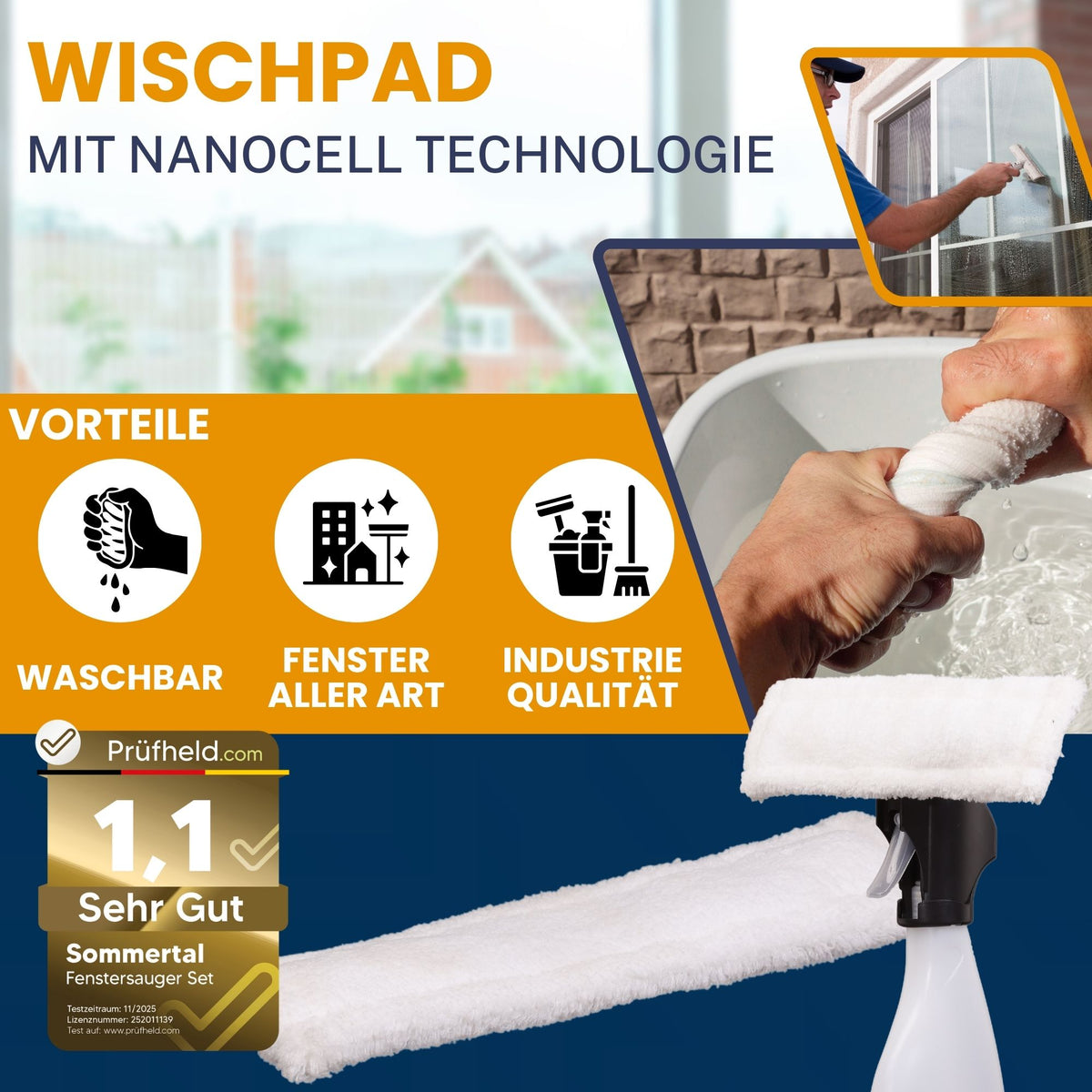 Sommertal Fenstersauger Set mit Sprühflasche & Mikrofaserpad – Akku Fensterreiniger