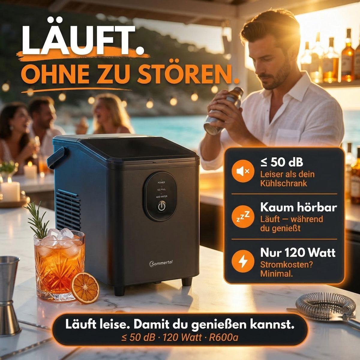 EM12S Eiswürfelmaschine | Eismaschine 12kg/24h | Eiswürfelbereiter mit Griff | extra große 0,3kg Bullet Eiswürfel in 20 Min | leise 50db | Ice Maker für Küche, Büro & Party
