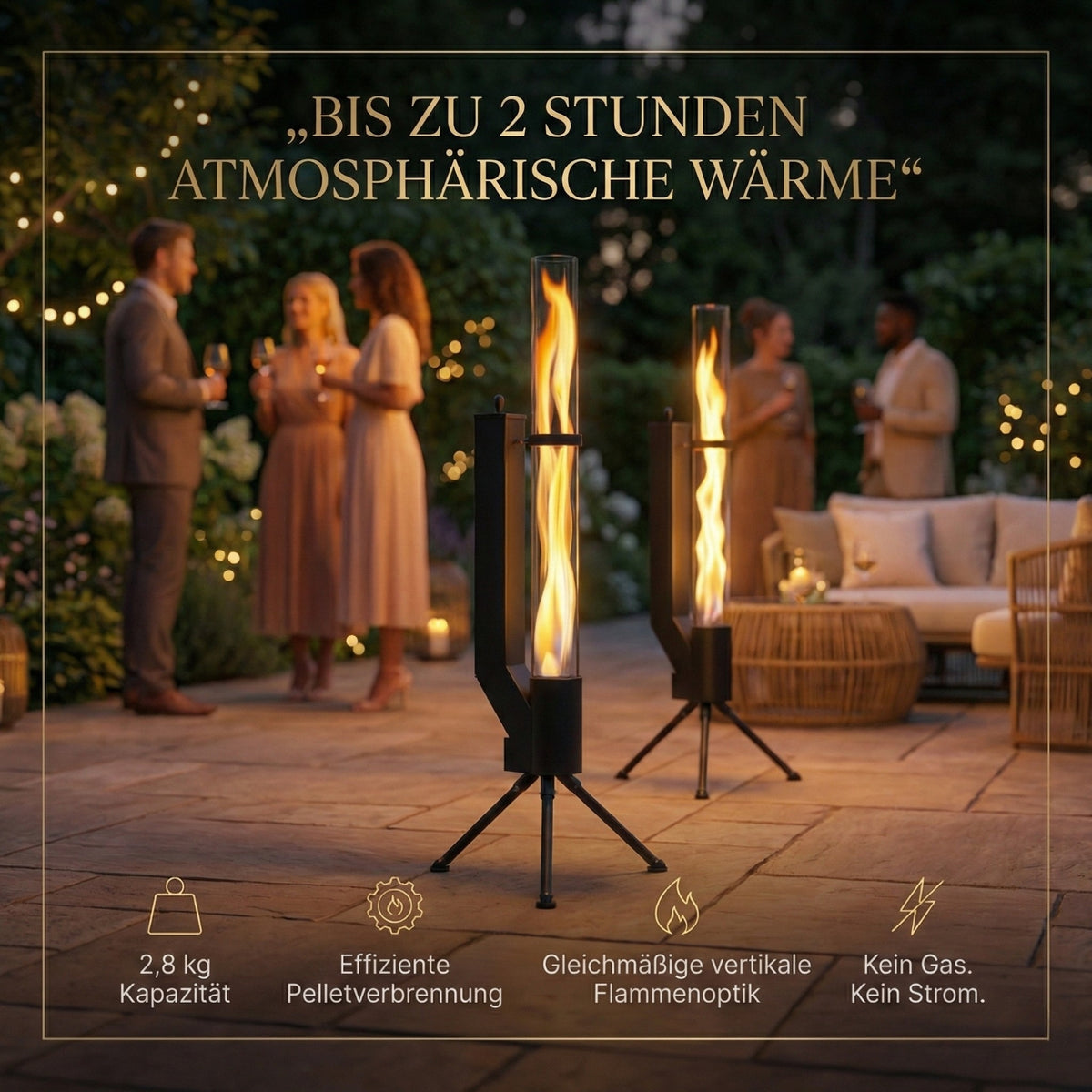 Albatros hochwertige Pelletfackel Schwarz | Raketenofen für den Garten | mit Glas Feuerrohr | Terrassenheizung Terrassenofen | Outdoor Feuerstelle ohne Strom | bis 2h Brenndauer