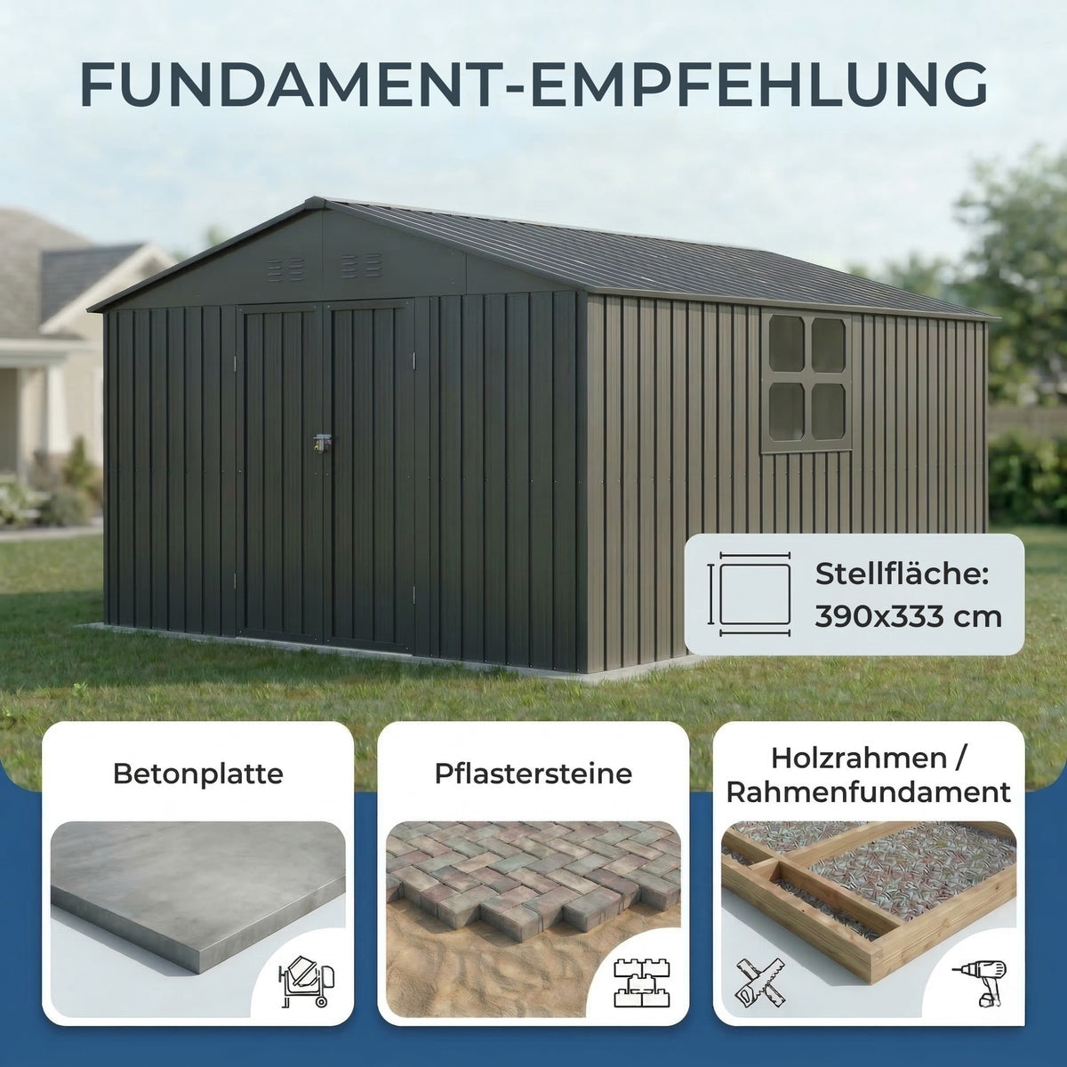 Albatros Gerätehaus 4XL | Anthrazit RAL 7016 | 386,6x325,5x204cm | abschließbar inkl. Schloss & Werkzeughaken | Gartenhaus aus verzinktem wetterfestem Metall