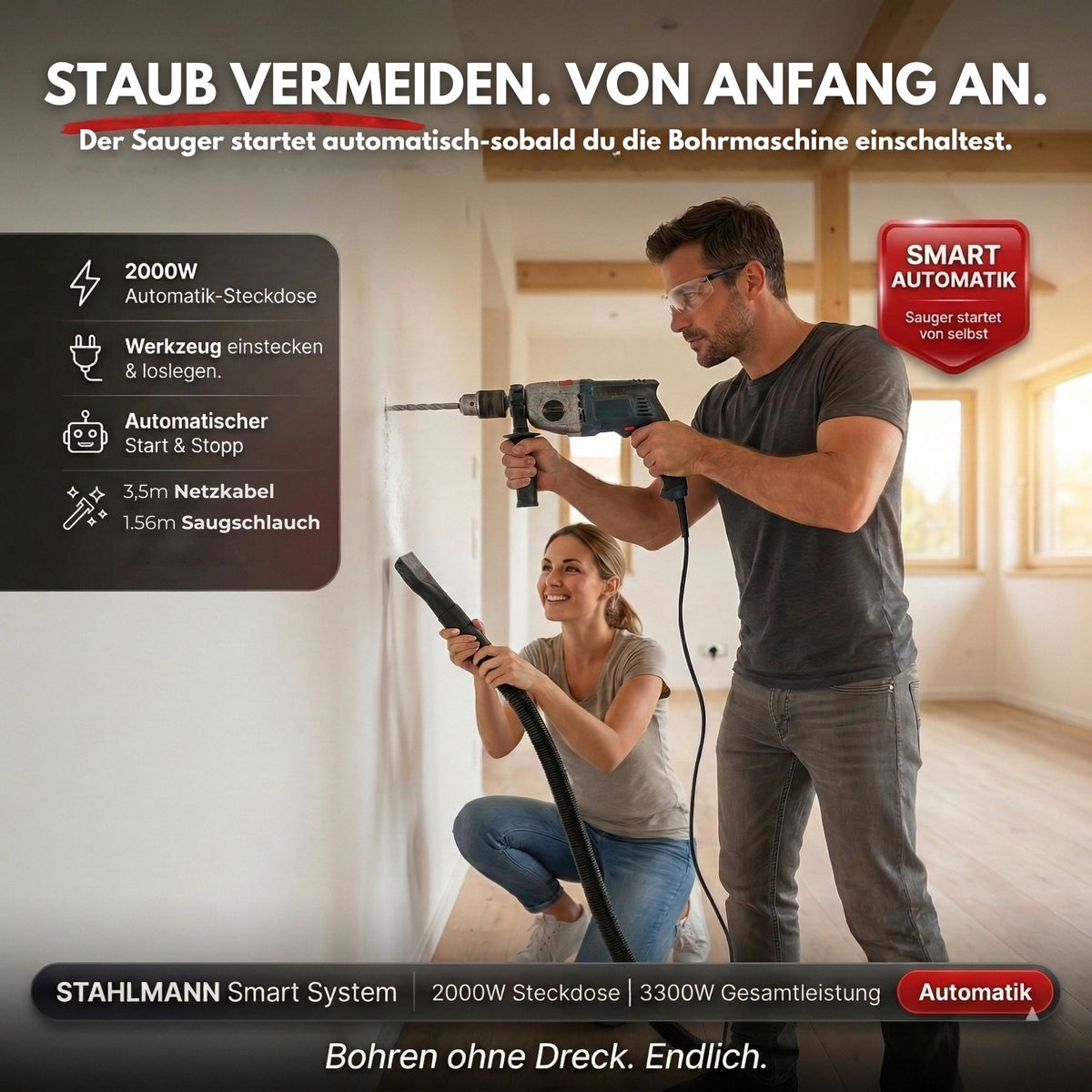 STAHLMANN VAC3300 Industriestaubsauger; 30L Tank, integrierte Steckdose