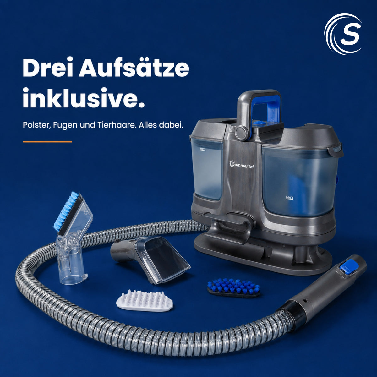 Sommertal WS600 + 2L Polsterreiniger – Leistungsstarker 600 Watt Waschsauger mit 18 kPa Saugkraft