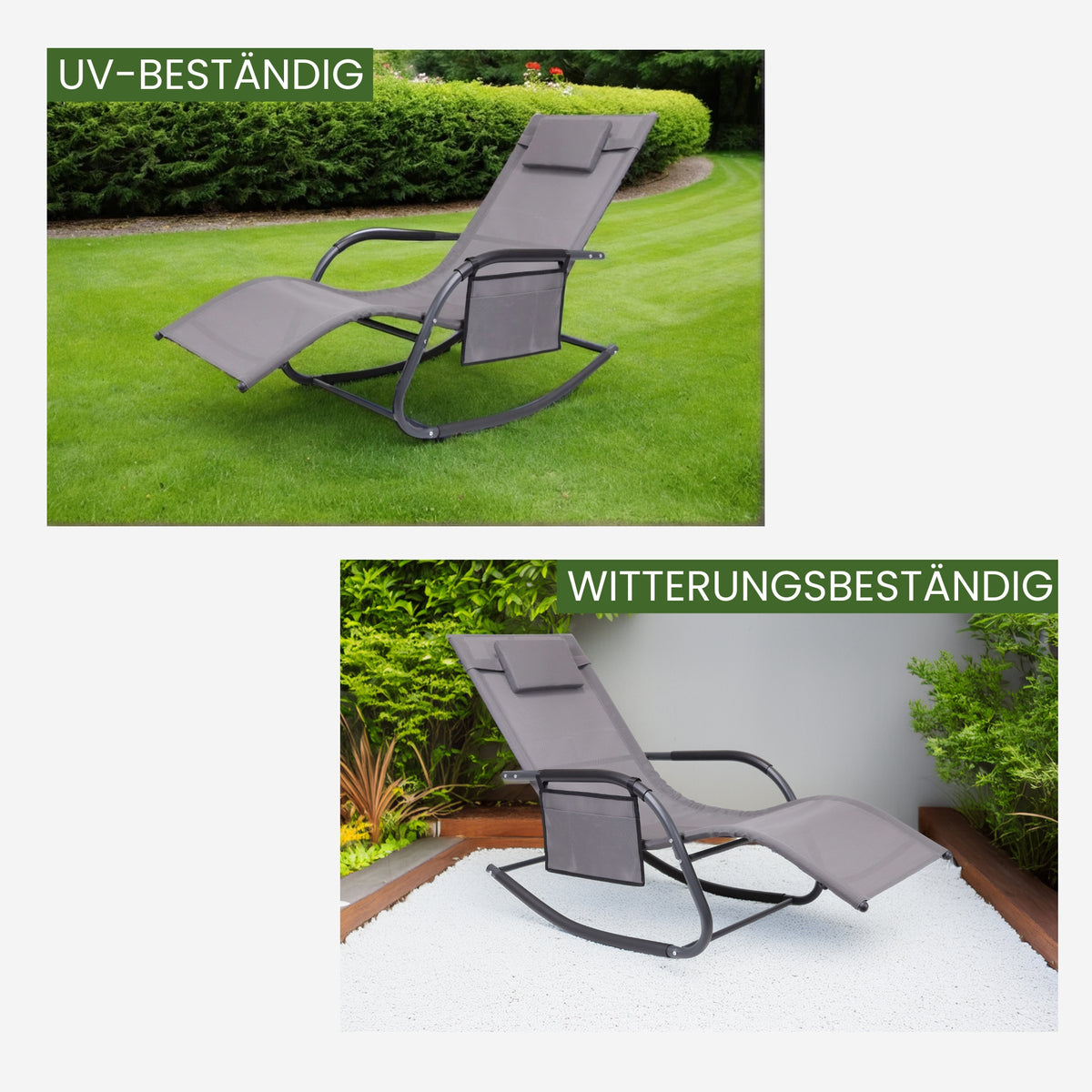 Premium Gartenliege C-FORM | Schwungliege Relaxliege Gartenstuhl| mit Kopfkissen | wetterfest ergonomisch Relaxsessel | belastbar bis 160Kg