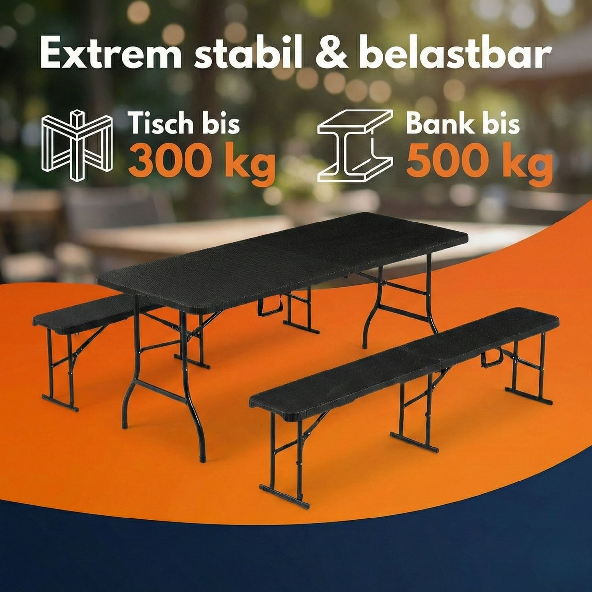 Bierzeltgarnitur Rattan, robuste Biertischgarnitur klappbar