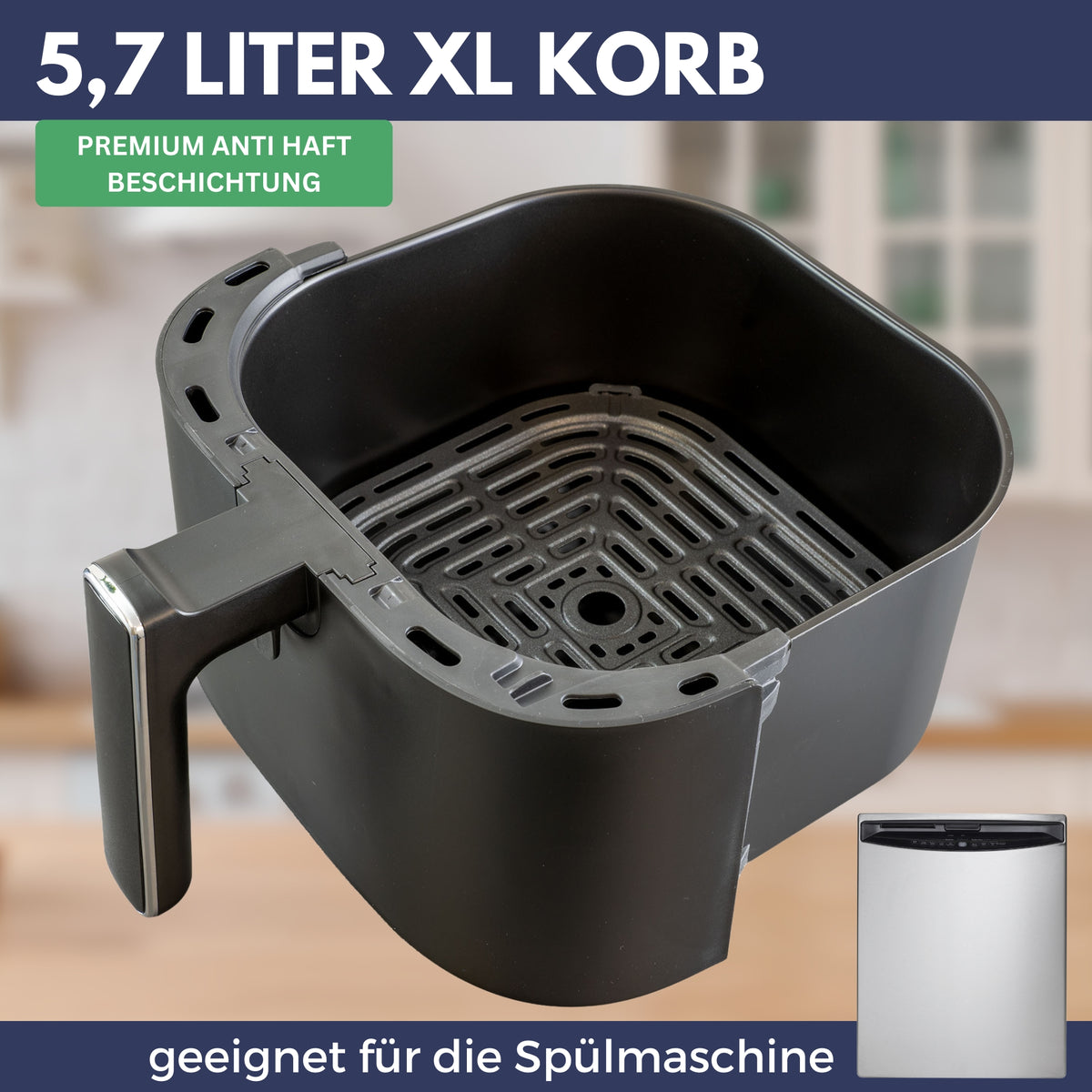 Sommertal Heißluftfritteuse HF570 – 5,7L XL Airfryer - Touchscreen, 8 Programme, 1700 Watt, TÜV Rheinland GS geprüft