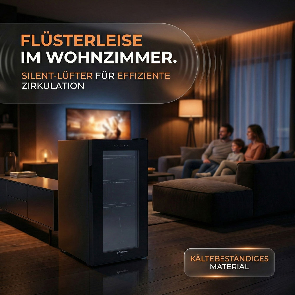 Kühlschrank GK 50– Leiser Getränkekühlschrank Gefrierfach mit LED, Touchscreen schwarz 50L