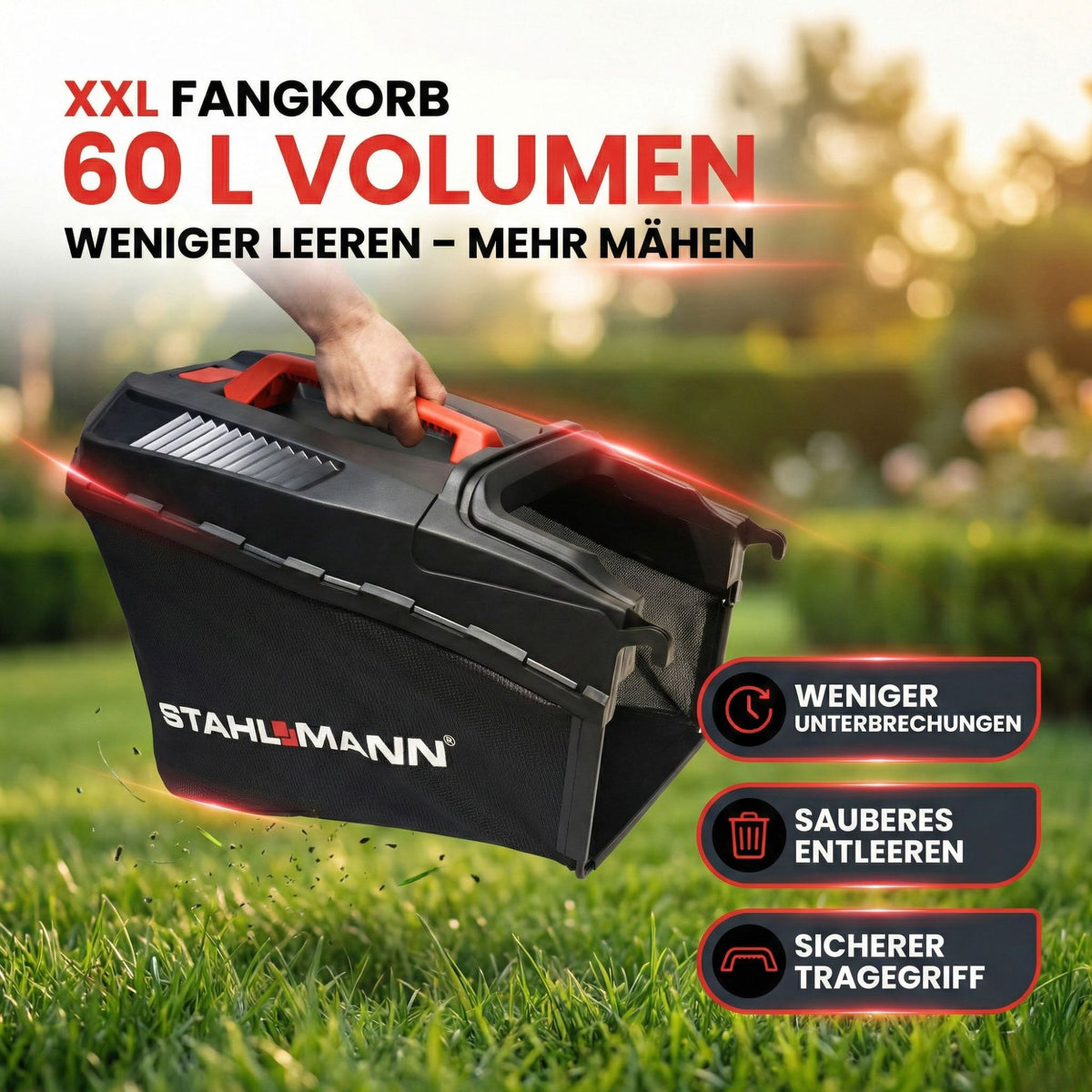 Rasenmäher Benzin mit Antrieb BR460 – 5,4PS (4,0kW) 170ccm mit Antrieb, 46cm Schnittbreite, Mulchen, Schnitthöhenverstellung, Easy Clean Anschluss, Große Räder, 60L Korb