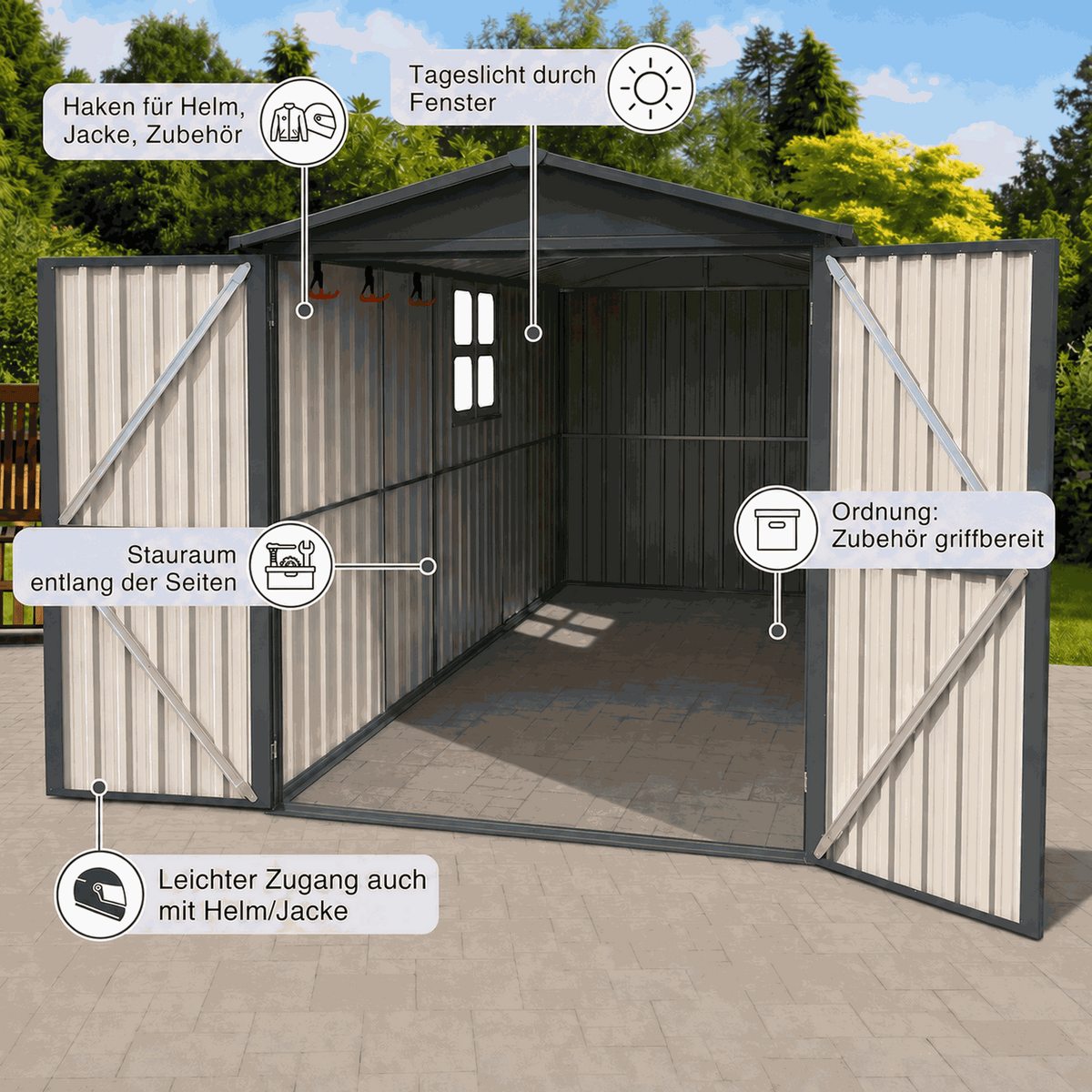 Albatros Premium Quad-Garage – verzinktes Metall in Anthrazit (RAL 7016) | 201,4 × 328,6 × 190,9 cm | Quad-Unterstellplatz | wetterfeste Quad-Garage, abschließbar