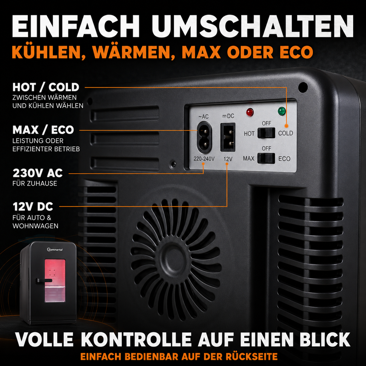 KS15 Mini Kühlschrank, zum kühlen und wärmen, Volumen 15L, AC für Haus Steckdose und DC für Auto 12V Betrieb, Bierkühlschrank lautlos Getränkekühlschrank klein