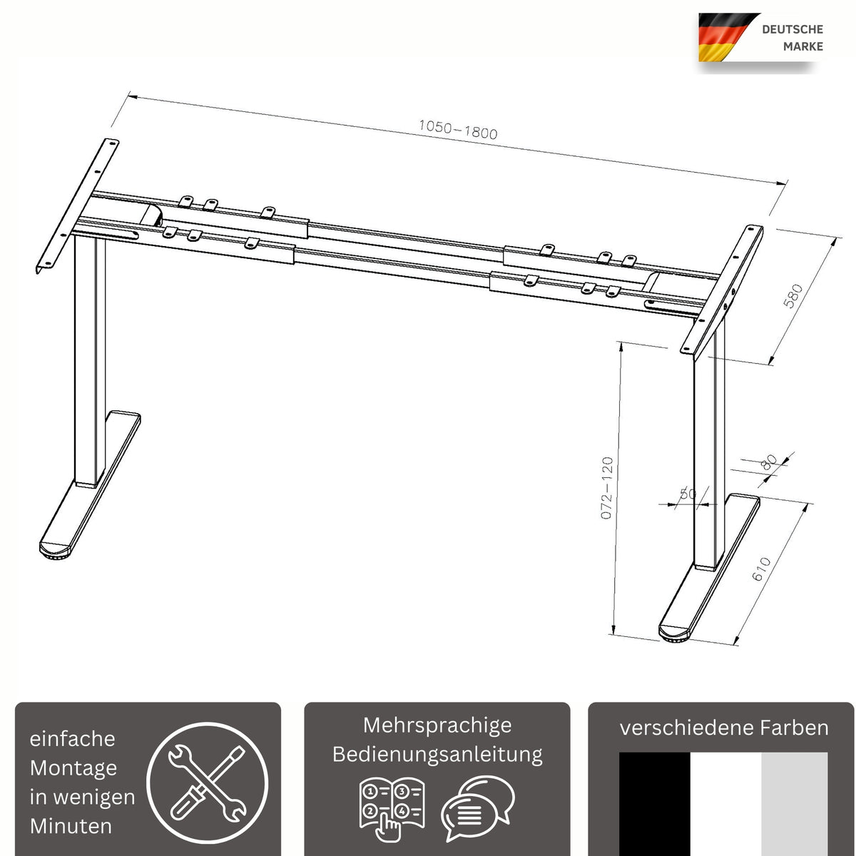 höhenverstellbares Schreibtischgestell LIFT S5 schwarz/weiß/silber, elektrisch