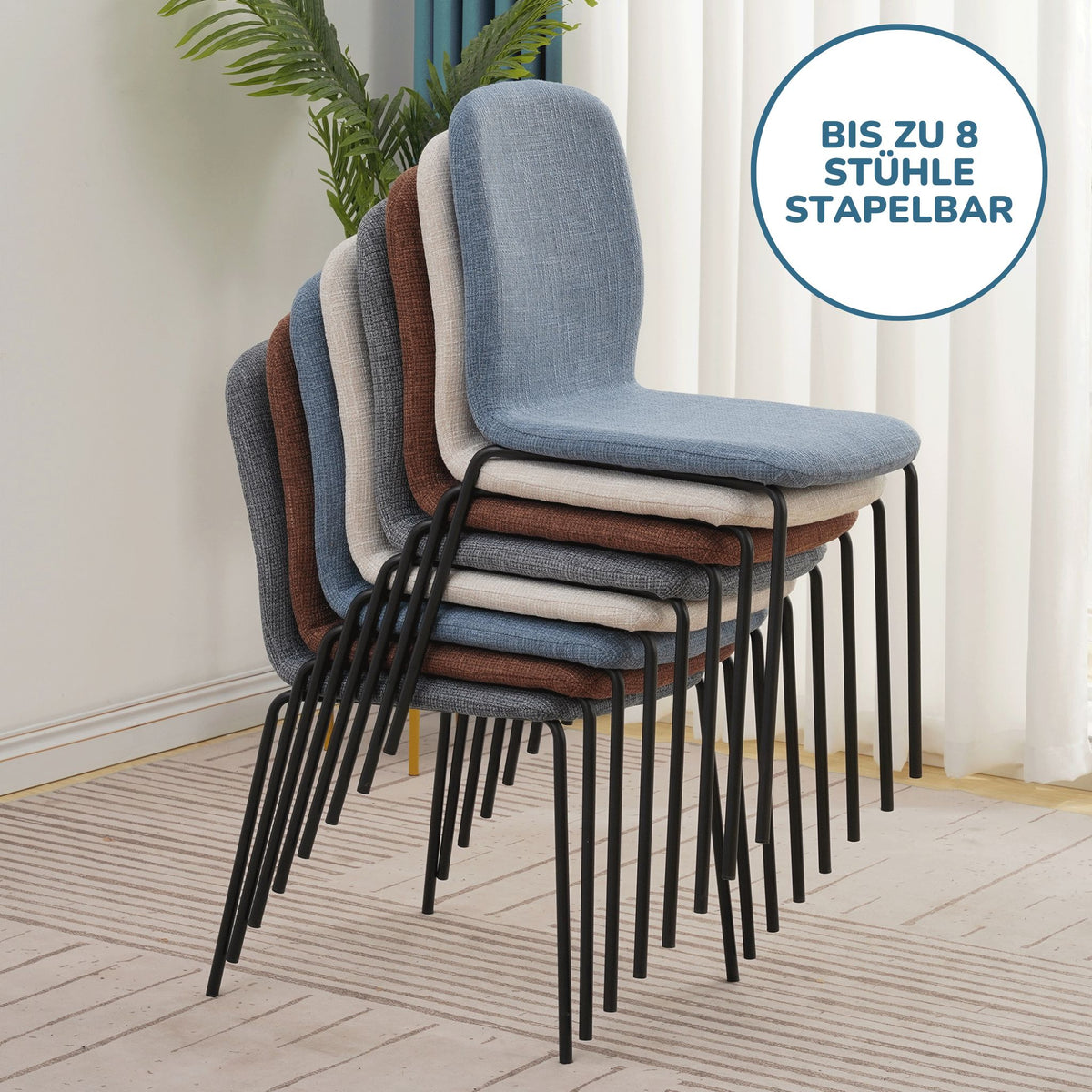 RAVINO Designer Stapelstühle 4er Set ENNA / S10 mit Stoffbezug, Konferenzstühle Besucherstühle