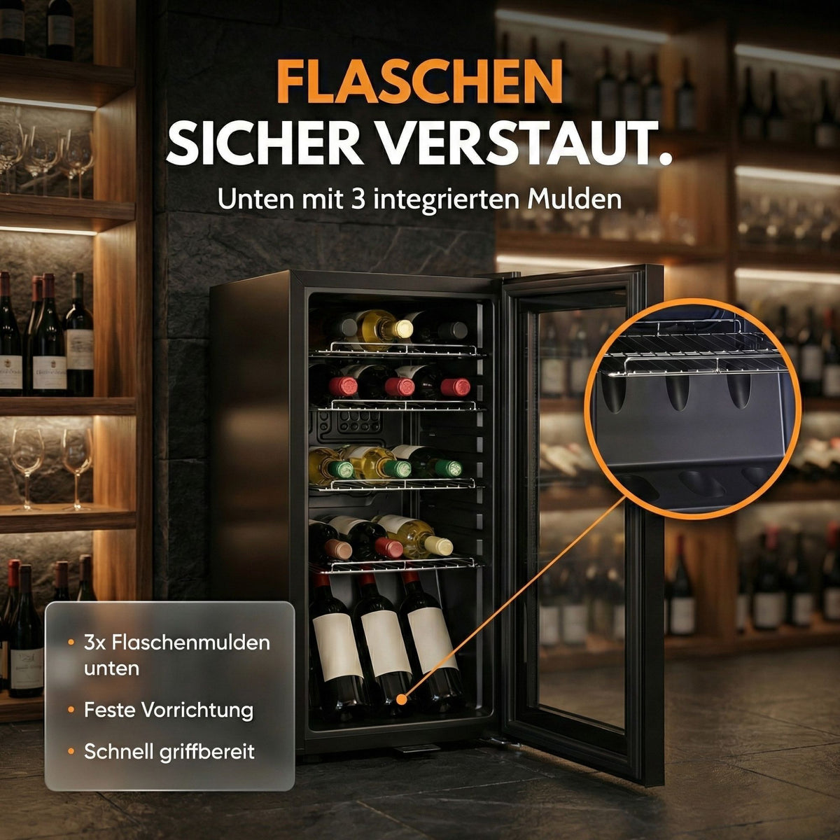 Kühlschrank GK 50– Leiser Getränkekühlschrank Gefrierfach mit LED, Touchscreen schwarz 50L