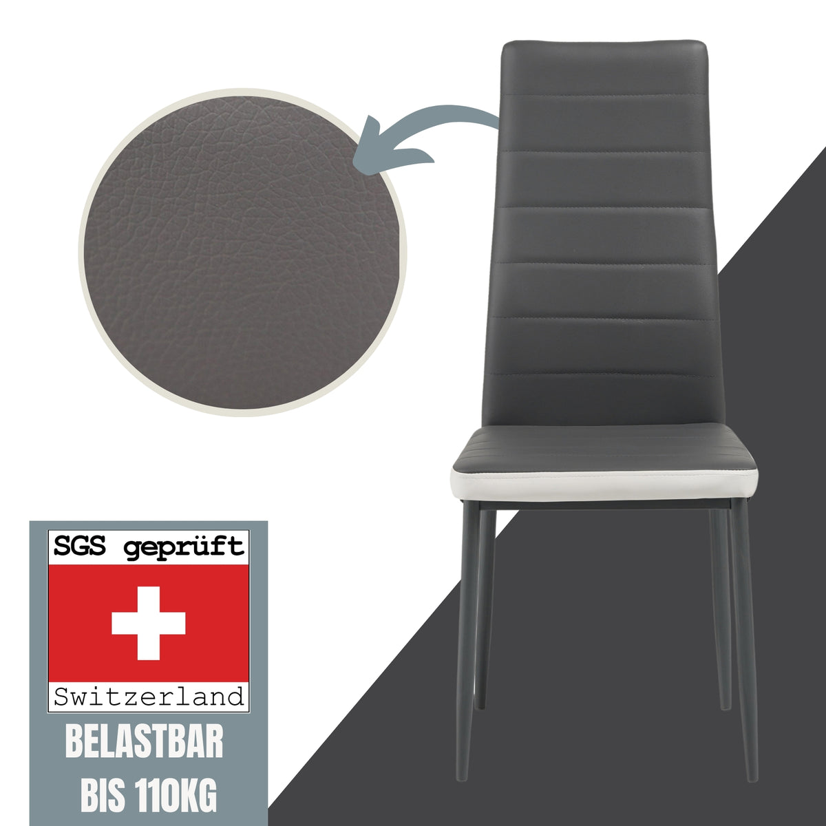 ALBATROS Designer Esszimmerstuhl MILANO | 4er/6er Set | Schwarz, Grau, Beige, Braun, Rot, Weiß | Kunstleder Bezug