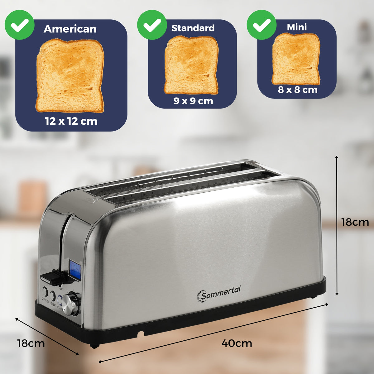 Toaster ST1500 XXL, 4 Scheiben mit Brötchenaufsatz, Display