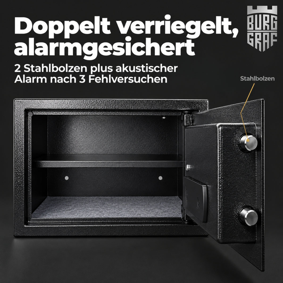 Burggraf Gr. XL Tresor für zuhause, Buch-Safe, Hammerschlag, Möbeltresor 30x38x30cm
