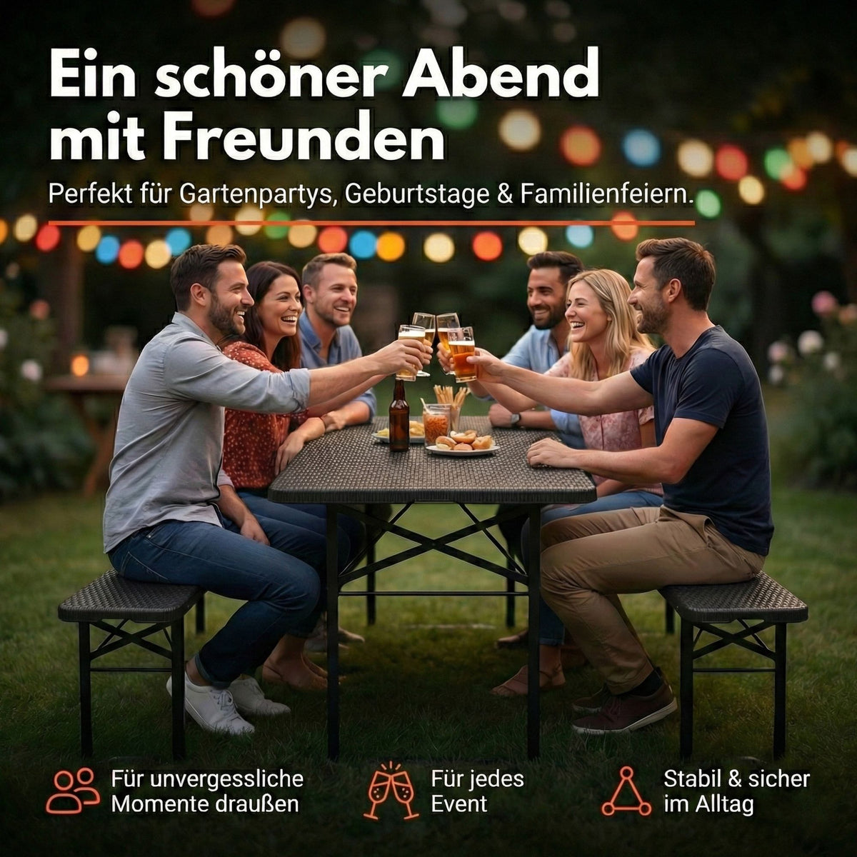 Bierzeltgarnitur Rattan, robuste Biertischgarnitur klappbar