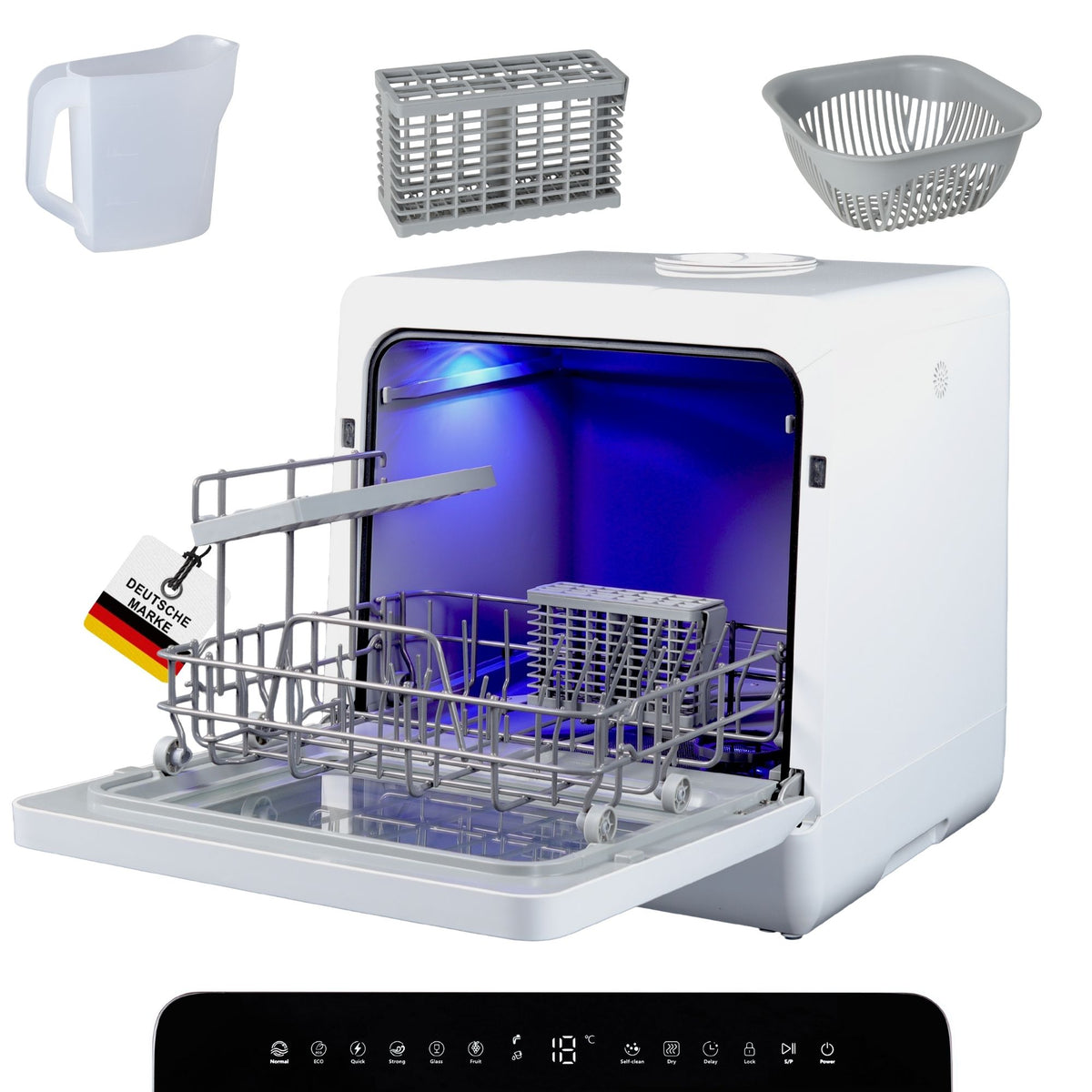 SP9 Dual Mini Geschirrspüler | Tischgeschirrspüler für 1-5 Personen, 8 Programme, 950W | Kleine Spülmaschine freistehend mit LED, Touch, Tank & Wasseranschluss | leise & kompakt
