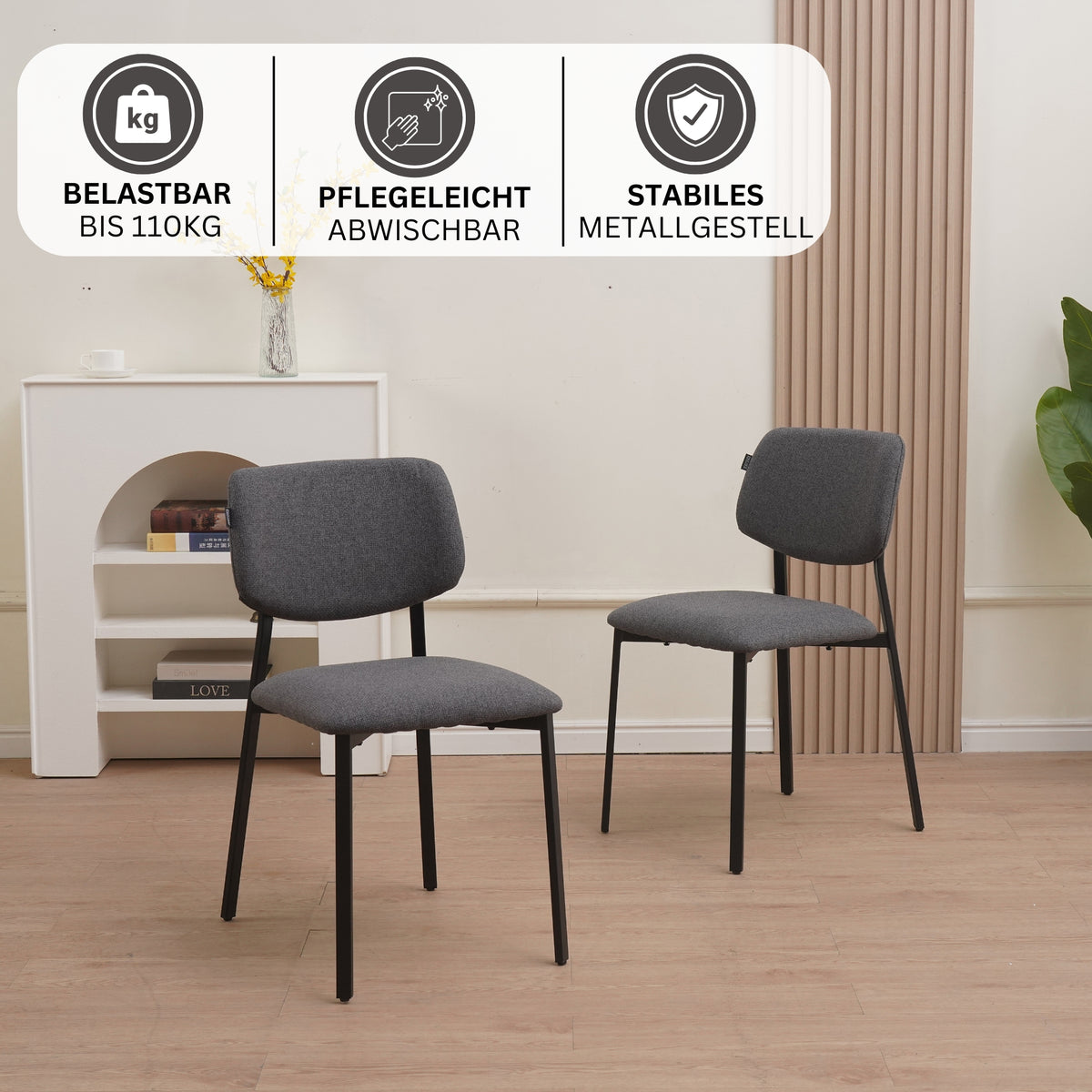 RAVINO Designer Esszimmerstuhl | 4er Set | A21 | Gelb, Schwarz, Grau, Blau | mit Stoffbezug