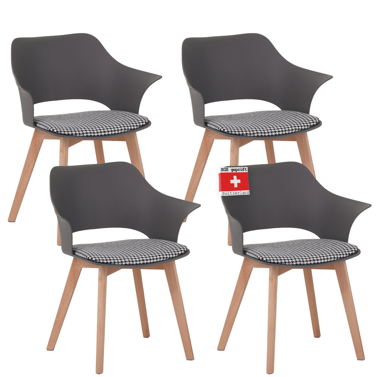 ALBATROS skandinavischer Esszimmerstuhl AALBORG | 4er Set | Grau, Weiß, Grün | Stoff Bezug