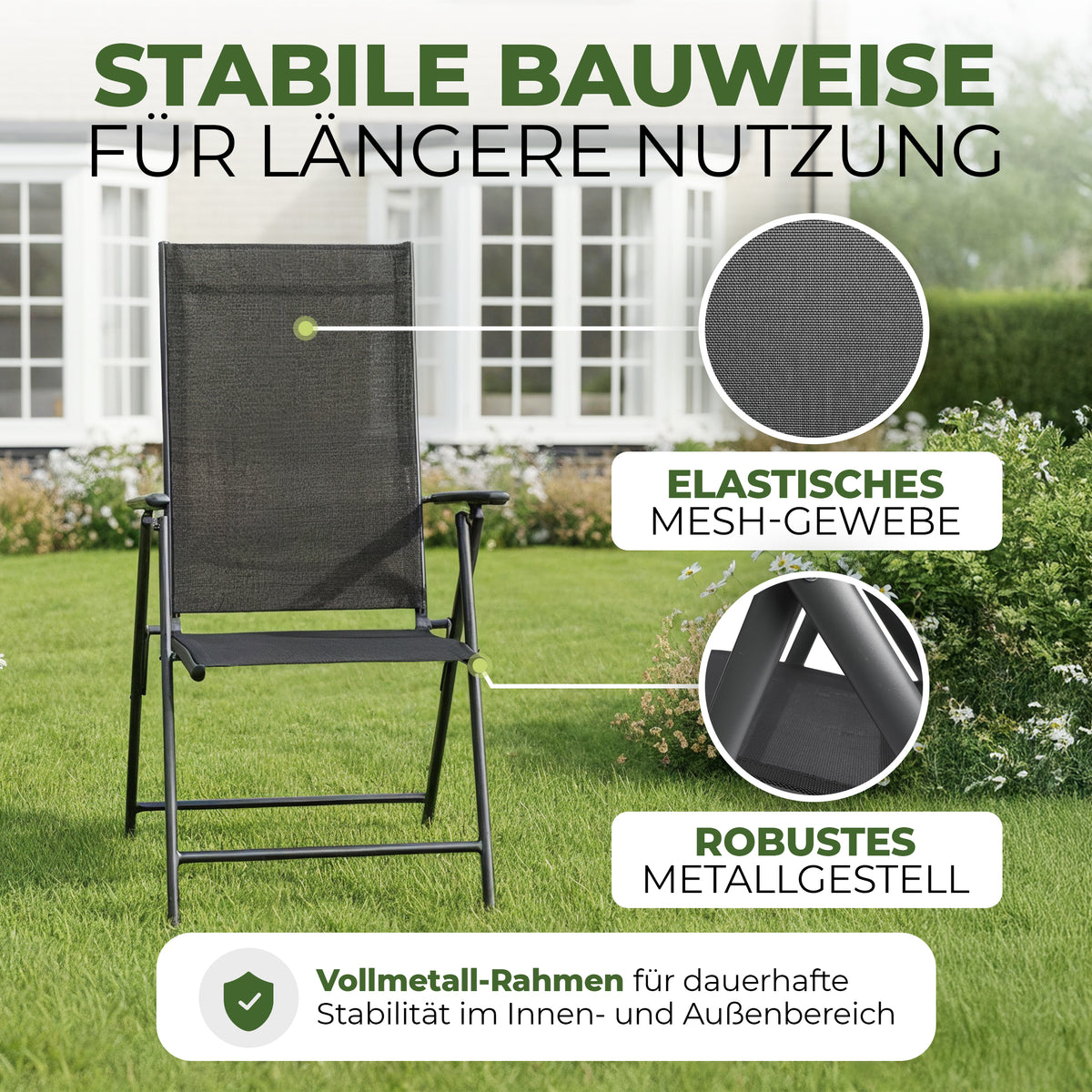 Gartenstuhl Aruba, Klappbar mit robustem Metallgestell
