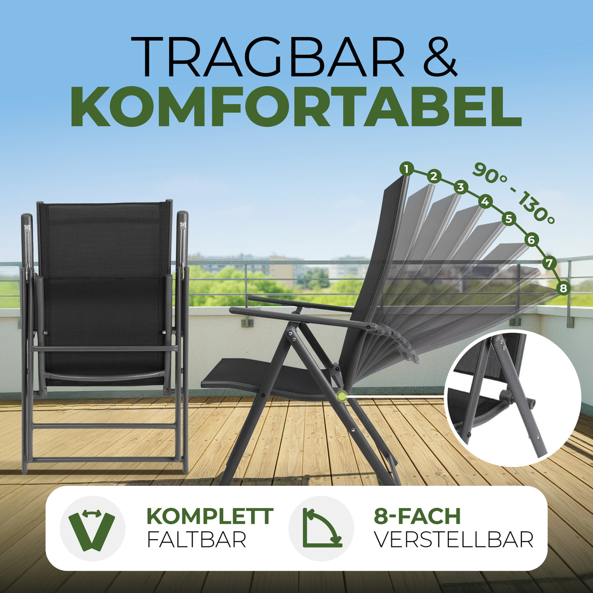 Gartenstuhl Aruba, Klappbar mit robustem Metallgestell