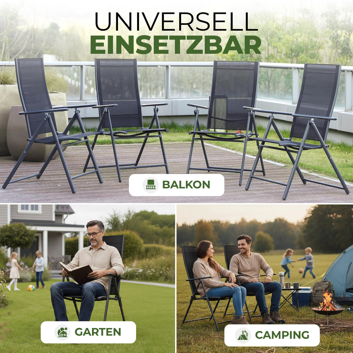 Gartenstuhl Aruba, Klappbar mit robustem Metallgestell